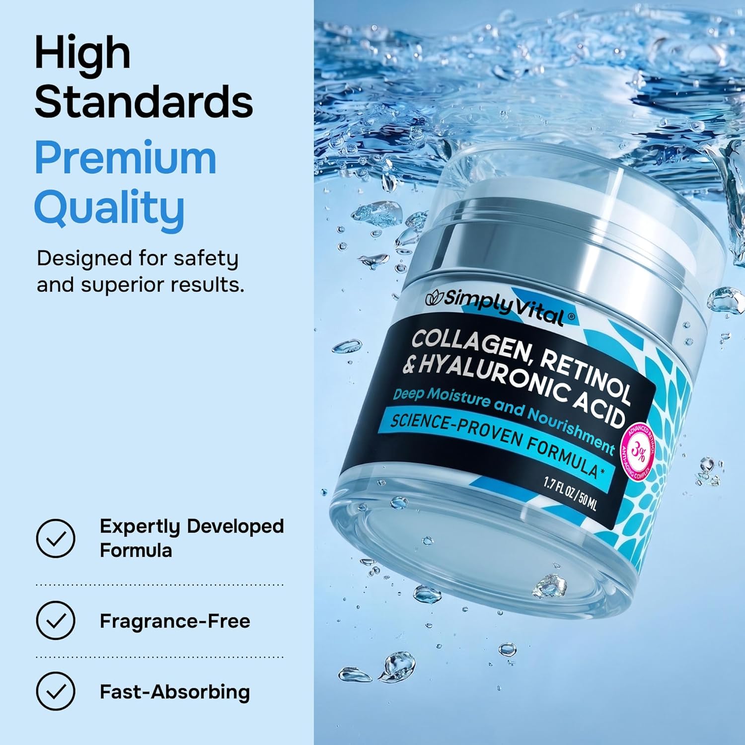 Anti-Aging Face Moisturizer with Retinol, Collagen & Hyaluronic Acid - Moisturizer Face Cream for Women & Men - Visibly Firming & Hydrating Neck Cream - Day & Night Skin Care - 1.7 fl oz - Image 6