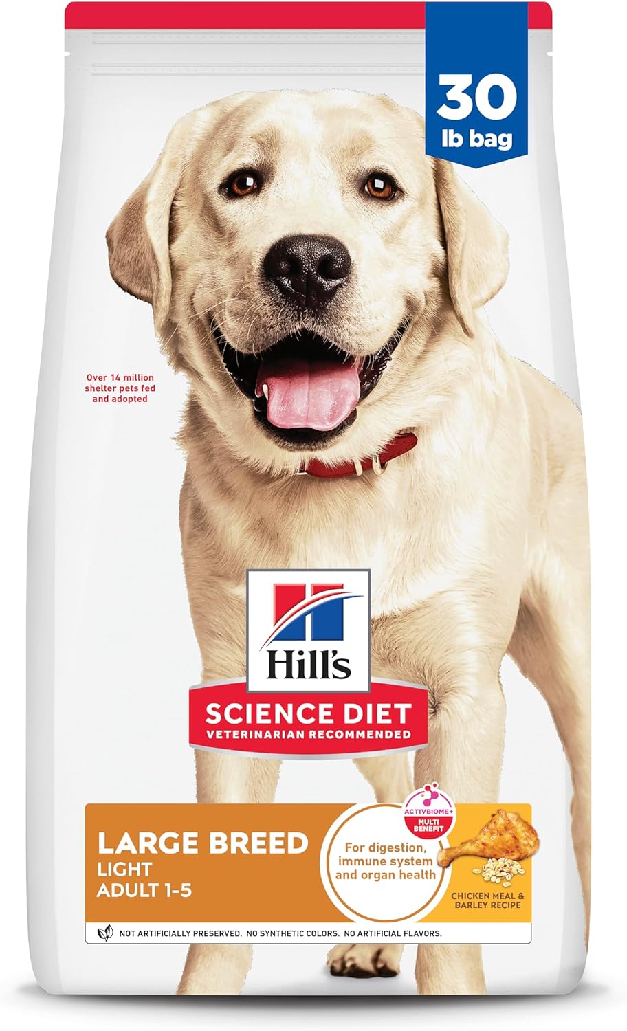 Hill's Science Diet Adult 1-5 Light Large Breed Dry Dog Food, Chicken Meal & Barley, 30 lb. Bag