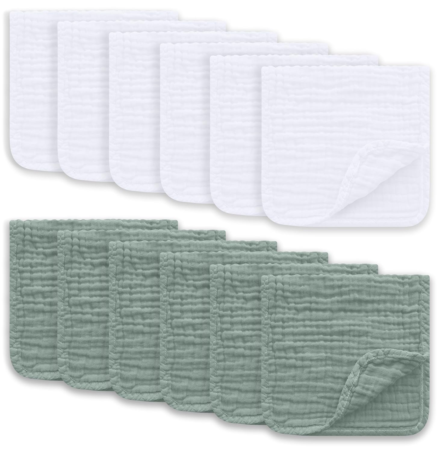 Ease Cubs Muslin Burp Cloths Large 100% Cotton Hand Washcloths for Boys & Girls, Baby Essentials Extra Absorbent and Soft Burping Rags for Newborn Registry (White & Green, 12-Pack, 20″ X10″) Ease Cubs Muslin Burp Cloths Large 100% Cotton Hand Washcloths for Boys & Girls, Baby Essentials Extra Absorbent and Soft Burping Rags for Newborn Registry (White & Green, 12-Pack, 20″ X10″)