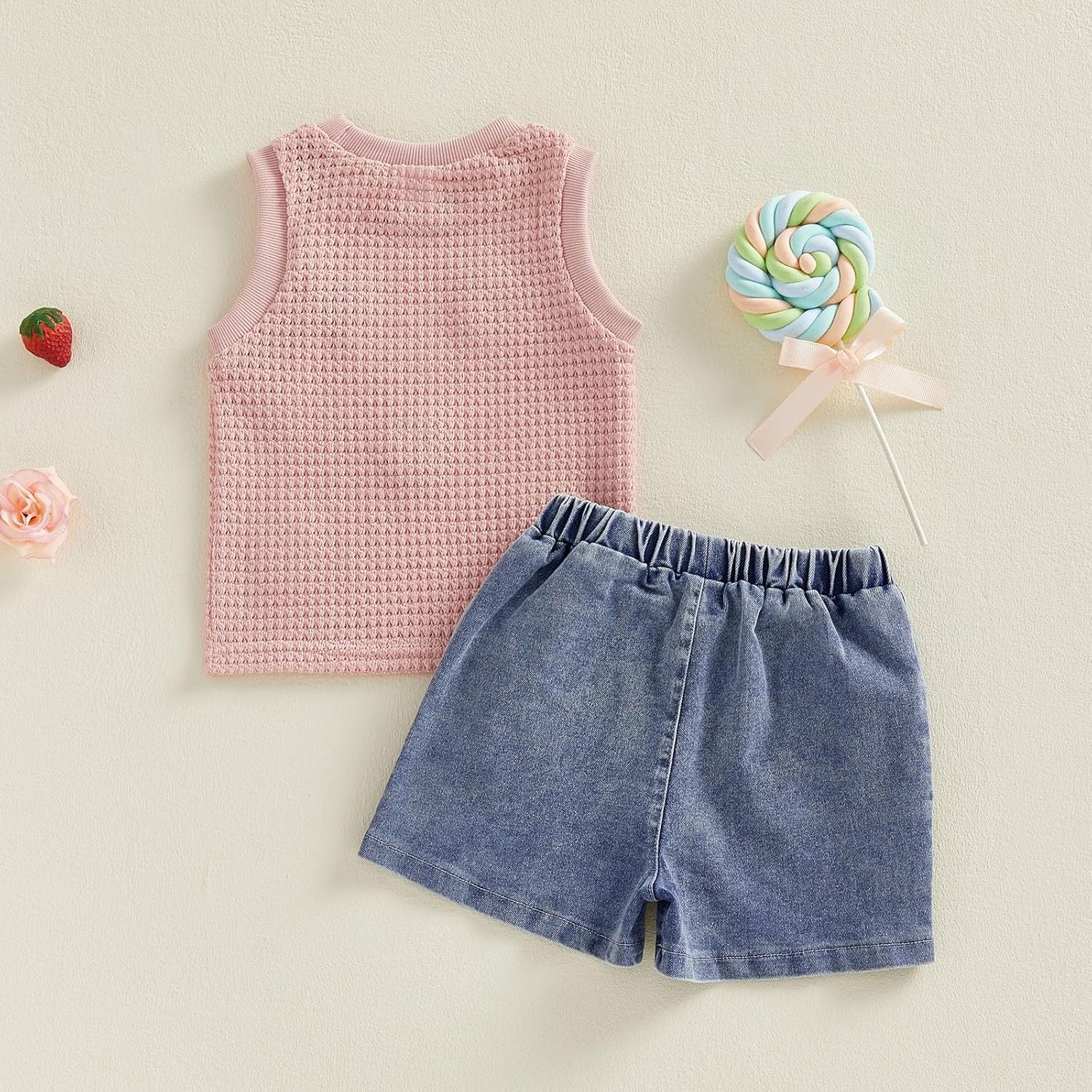 YINGISFITM Toddler Girl Clothes Baby Summer Waffle Knit Tank Top Sleeveless Shirt Jeans Shorts Floral Outfit Girls Clothing - Image 6