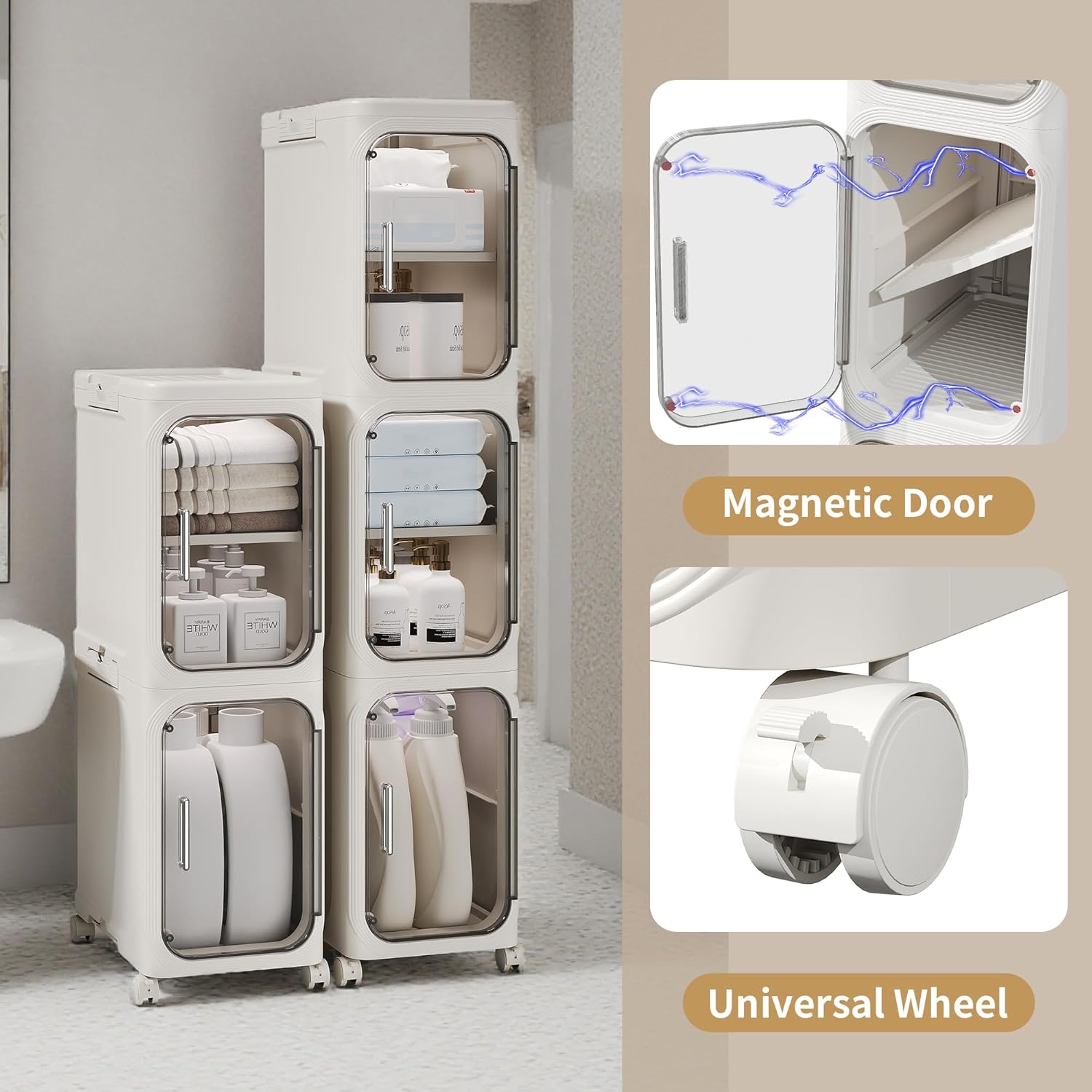 2-Tier Narrow Storage Cabinet, Slim Bathroom Storage Cabinet with Adjustable Shelves and Wheels, Narrow Organizer for Small Space, Bathroom, Kitchen, Laundry, White - Image 6