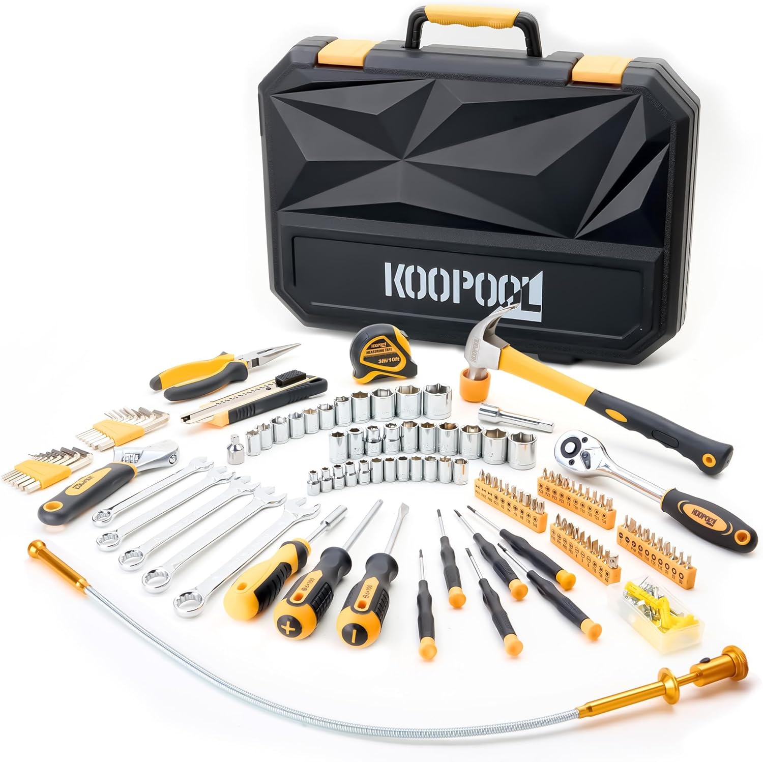 KOOPOOL Tool Set, Tool Box Kit for Mechanic and Car, General Household Home Tool Kit, Basic Tool Kit for Home Auto Repair, with Storage Case - Image 2