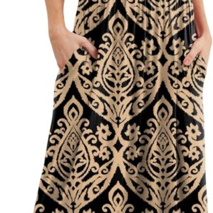 GRECERELLE Women Summer Casual Maxi Long Dress Short Sleeve Crew Neck with Pockets, Size S-3XL