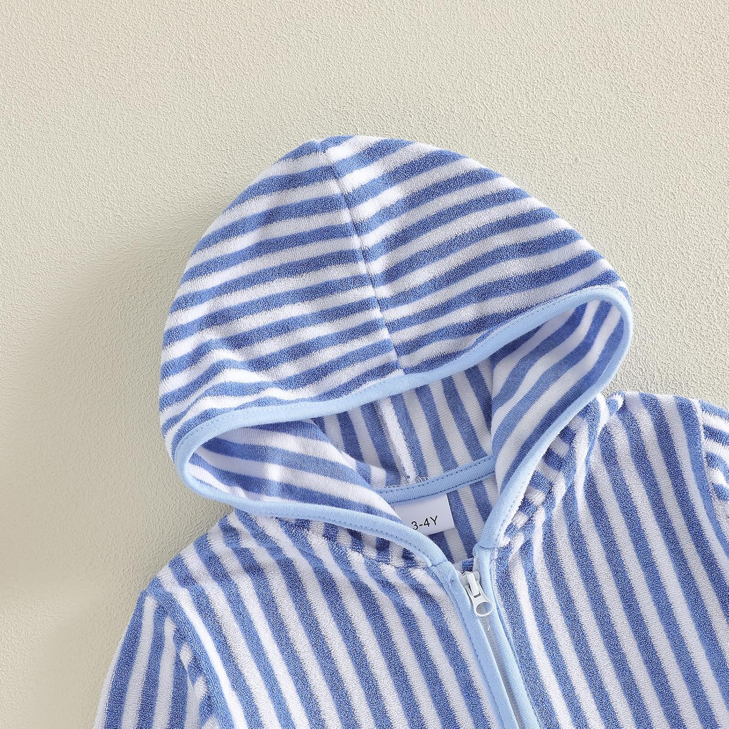 Boys Girls Hooded Terry Coverups One Piece Swimsuits Beach Zip Up Long Sleeve Striped Swim Cover Up Swimwear - Image 5
