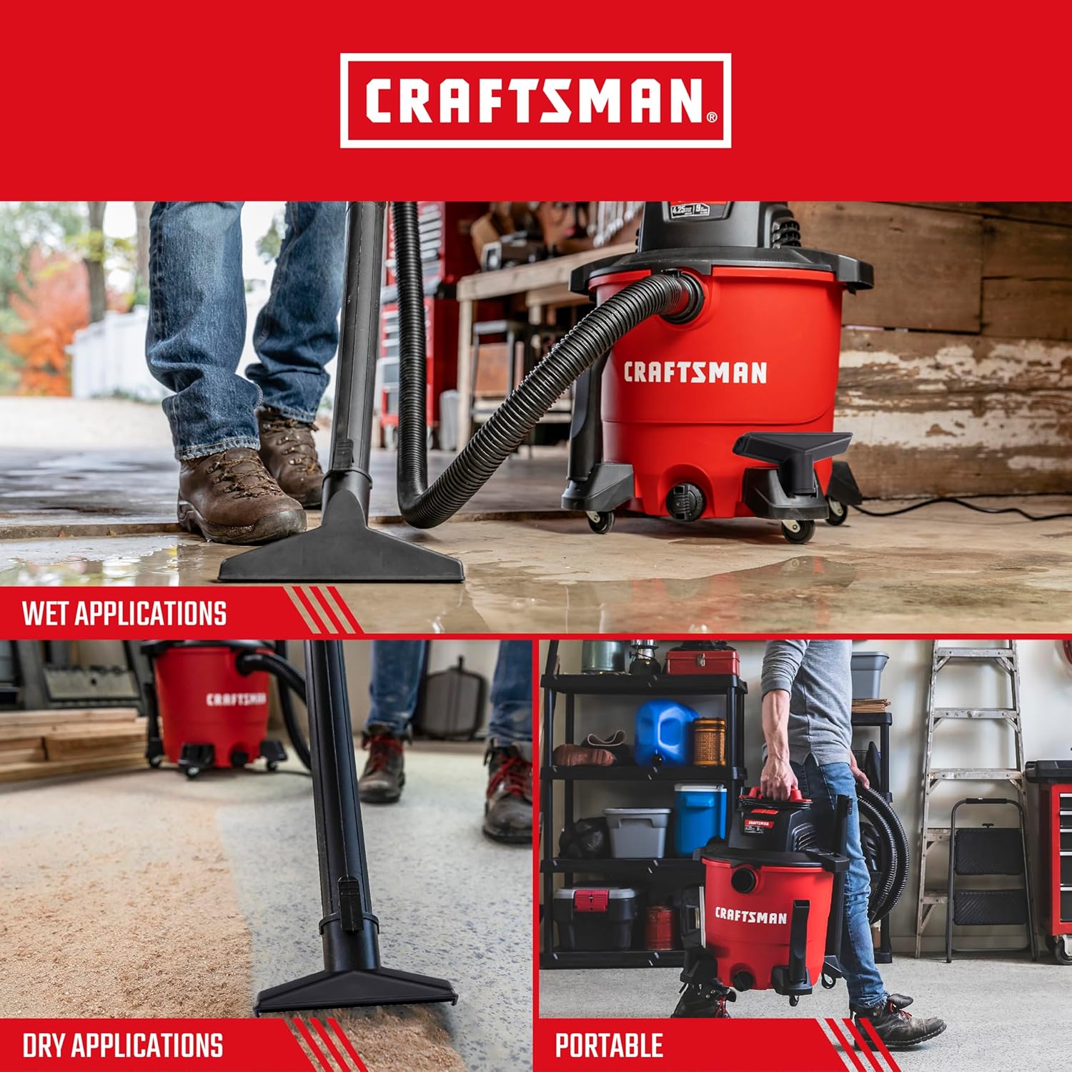 CRAFTSMAN CMXEVBE17590 9 Gallon 4.25 Peak HP Wet Dry Vac, Portable Shop Vacuum Wet and Dry with Filter, Dust Bag, Hose and Attachments for Home, Garage and Automotive Cleaning - Image 4