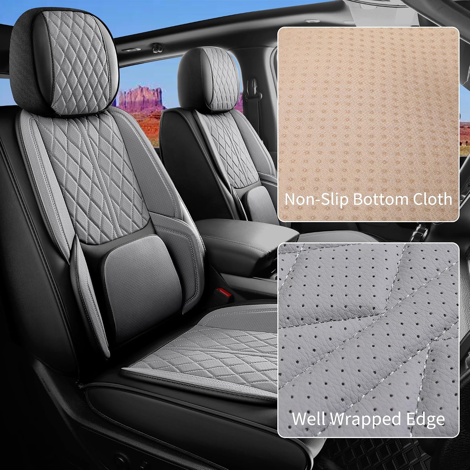 Custom Fit Chevy Silverado GMC Sierra 1500 2007-2026 2500/3500 HD Crew Cab Faux Leather Front Seat Covers - 2 Pack, Waterproof & Breathable Car Seat Protector for Truck,BlackGrey - Image 3