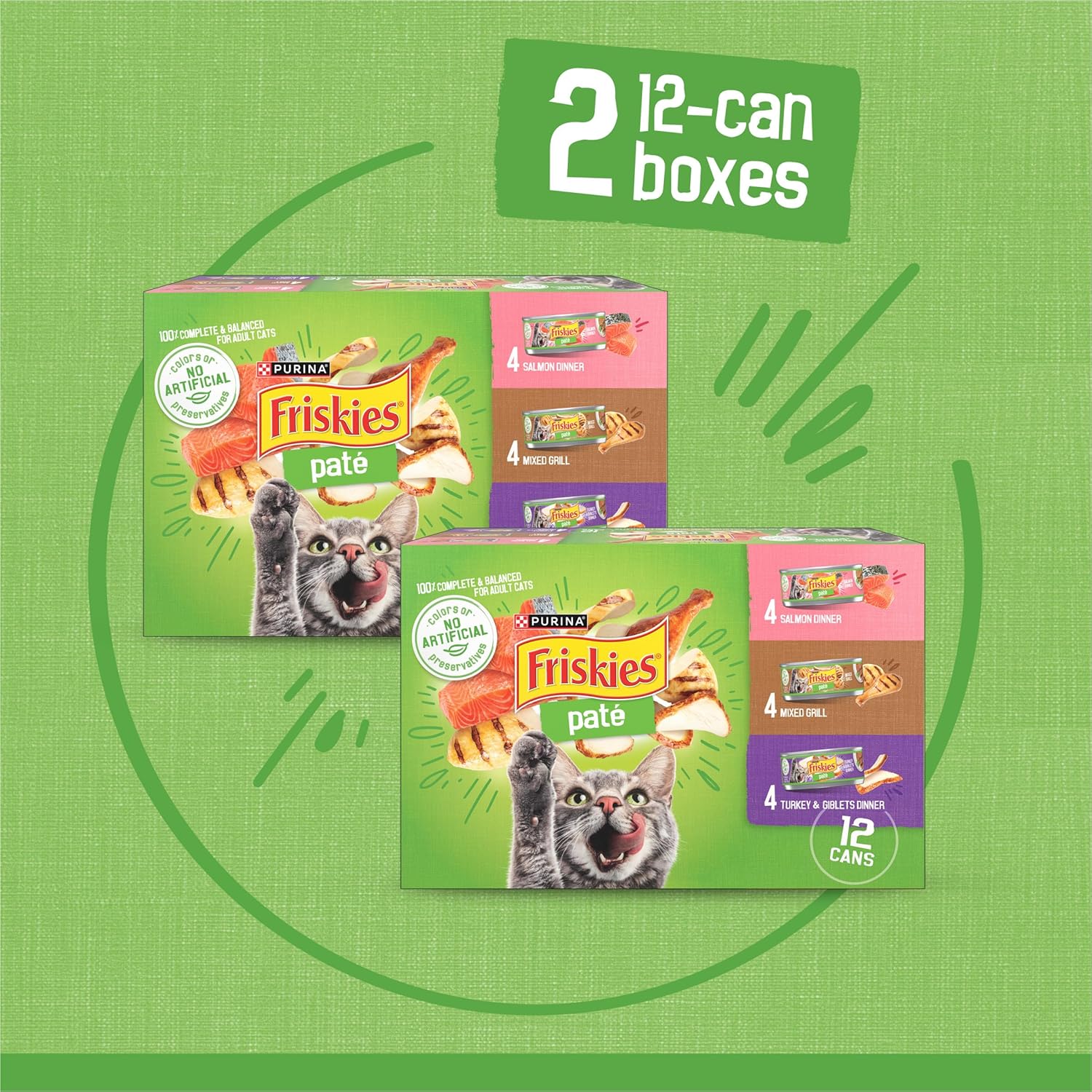 Purina Friskies Wet Cat Food Pate Variety Pack Salmon Dinner, Turkey and Giblets Dinner and Mixed Grill - (2 Packs of 12) 5.5 oz. Cans - Image 5