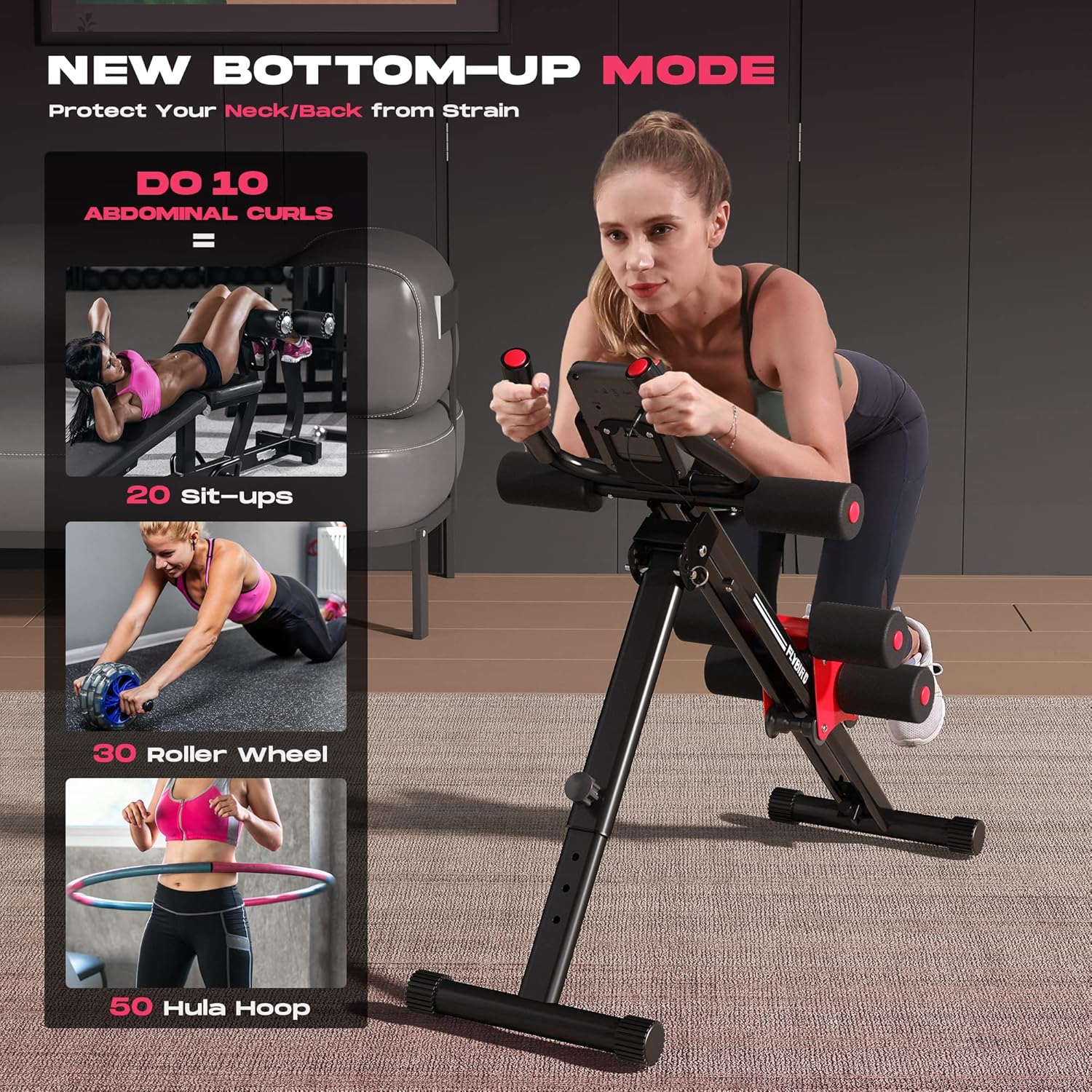 FLYBIRD AW1 Ab Workout Machine, Ab Crunch Machine Ab Workout Equipment Foldable for Home Gym, Bottom-Up Abdominal Trainer for Core Waist Workout and Body Shaping with Adjustable Heights and Angles, Red - Image 2