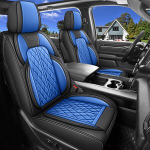 Seat Covers Custom Fit for Chevy Silverado GMC Sierra 1500 2007-2026 2500/3500 HD Crew Cab Pickup Truck Seat Cover Protector Cushion with Faux Leather Waterproof(Black & Blue, Full Set)