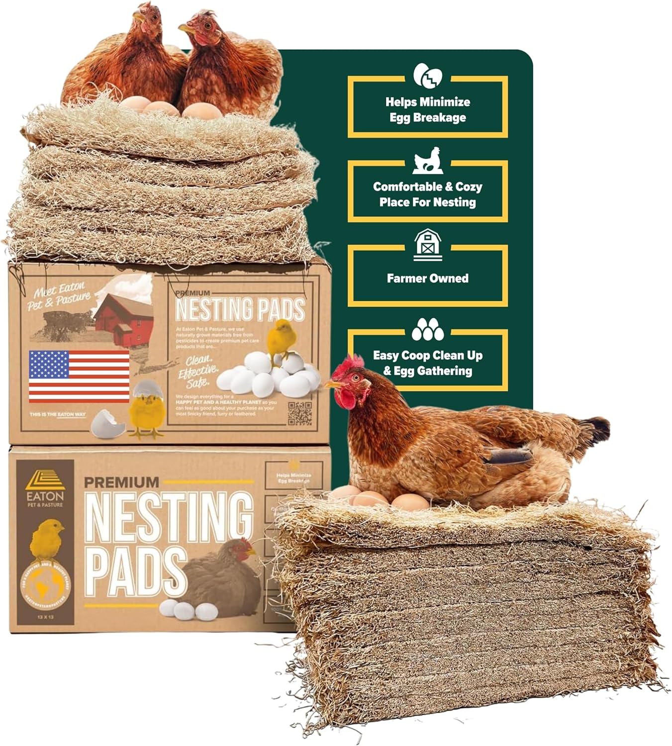Eaton Pet and Pasture, Premium Laying Hen Nesting Pads, USA Grown & Sustainably Harvested, 13 x 13 (10 Pack)