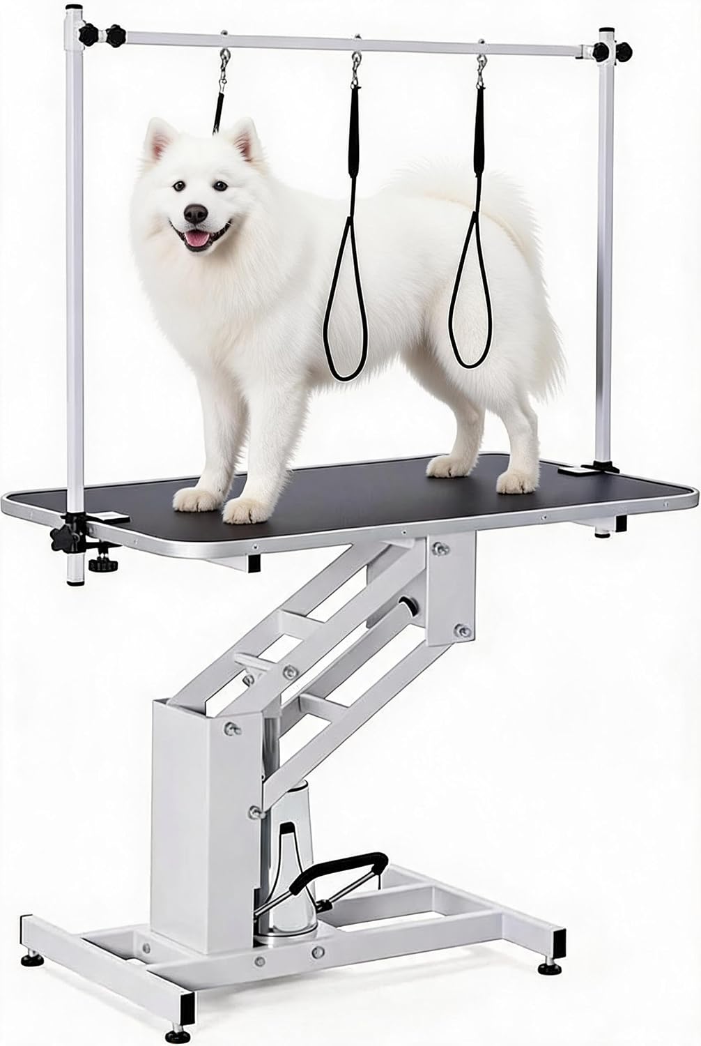 GarveeHome 43.6 in Pet Grooming Table for Large Dogs, Heavy Duty Height Adjustable Dog Grooming Table With Overhead Arm & Noose Height Range 22 in -39 in, Maximum Capacity Up to 350 LBS, White - Image 2