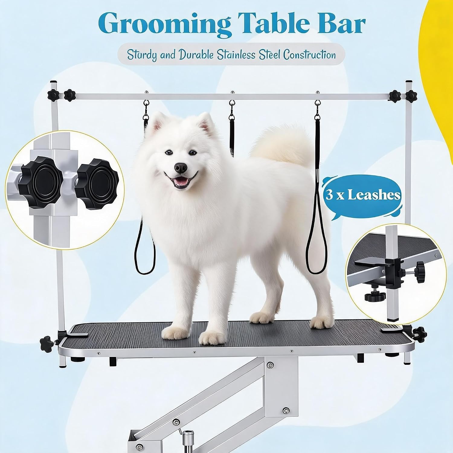 GarveeHome 43.6 in Pet Grooming Table for Large Dogs, Heavy Duty Height Adjustable Dog Grooming Table With Overhead Arm & Noose Height Range 22 in -39 in, Maximum Capacity Up to 350 LBS, White - Image 4