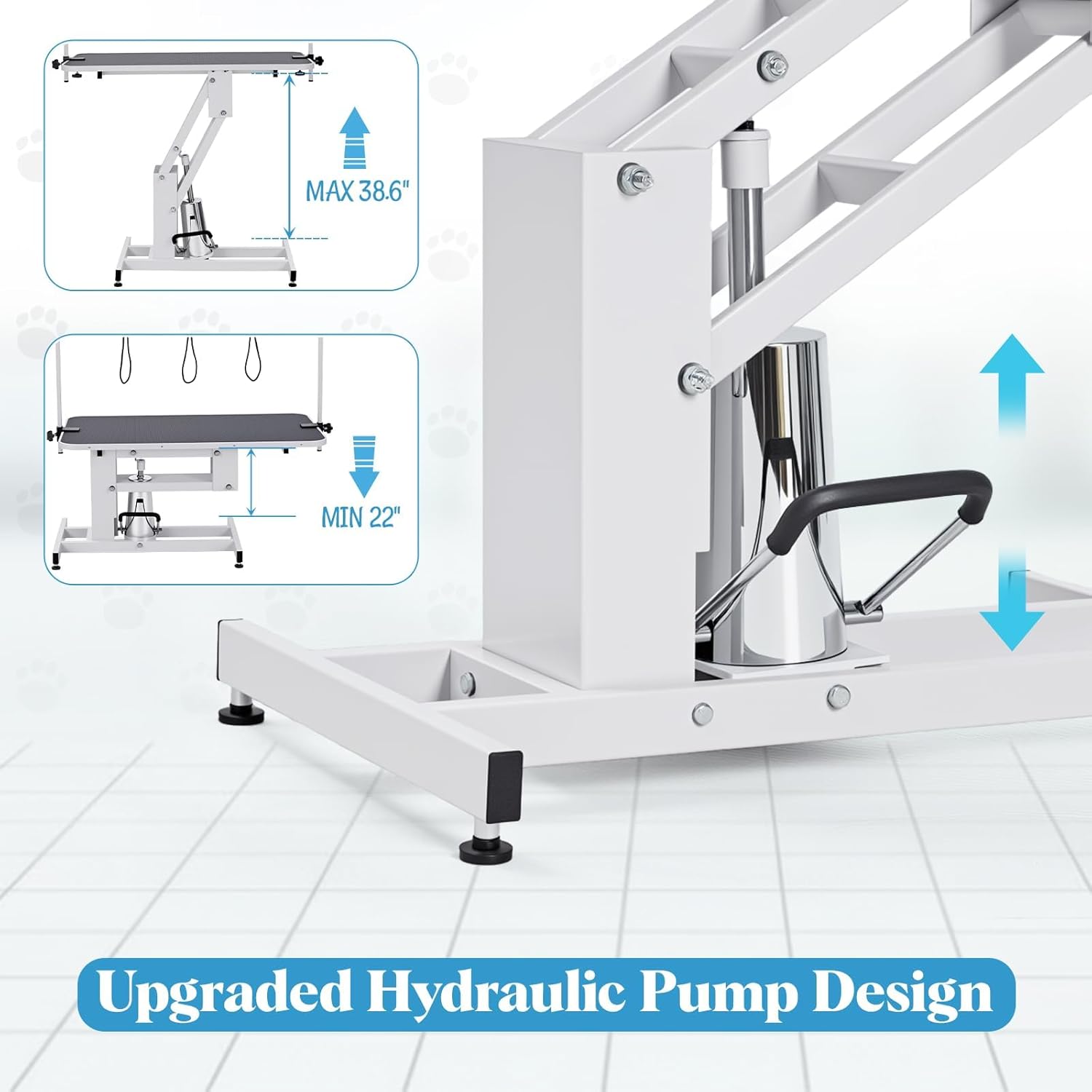 GarveeHome 43.6 in Pet Grooming Table for Large Dogs, Heavy Duty Height Adjustable Dog Grooming Table With Overhead Arm & Noose Height Range 22 in -39 in, Maximum Capacity Up to 350 LBS, White - Image 5