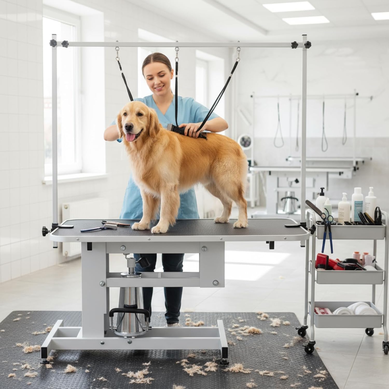 GarveeHome 43.6 in Pet Grooming Table for Large Dogs, Heavy Duty Height Adjustable Dog Grooming Table With Overhead Arm & Noose Height Range 22 in -39 in, Maximum Capacity Up to 350 LBS, White - Image 8