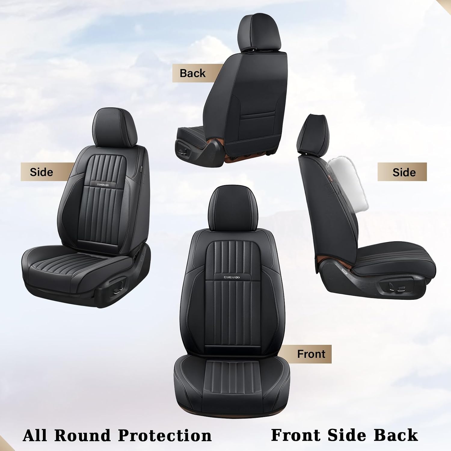 Coverado Seat Covers, Car Seat Covers Front Seats, Car Seat Cover, Car Seat Protector Waterproof, Car Seat Cushion Nappa Leather, Black Seat Covers for Cars Carseat Cover Universal Fit for Most Cars - Image 7