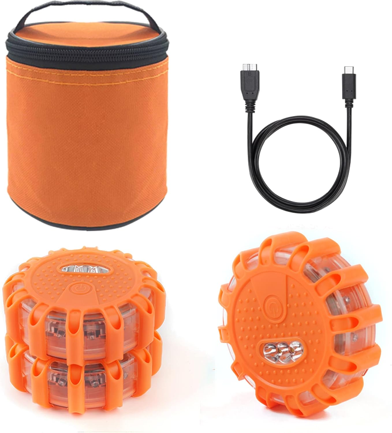 Ecoangel USB Rechargeable LED Road Flares Emergency Lights-Roadside Warning Car Safety Beacon Flashing Disc Flare Kit with Magnetic Base for Vehicles & Boat | 3 Beacon Disc Pack - Image 2