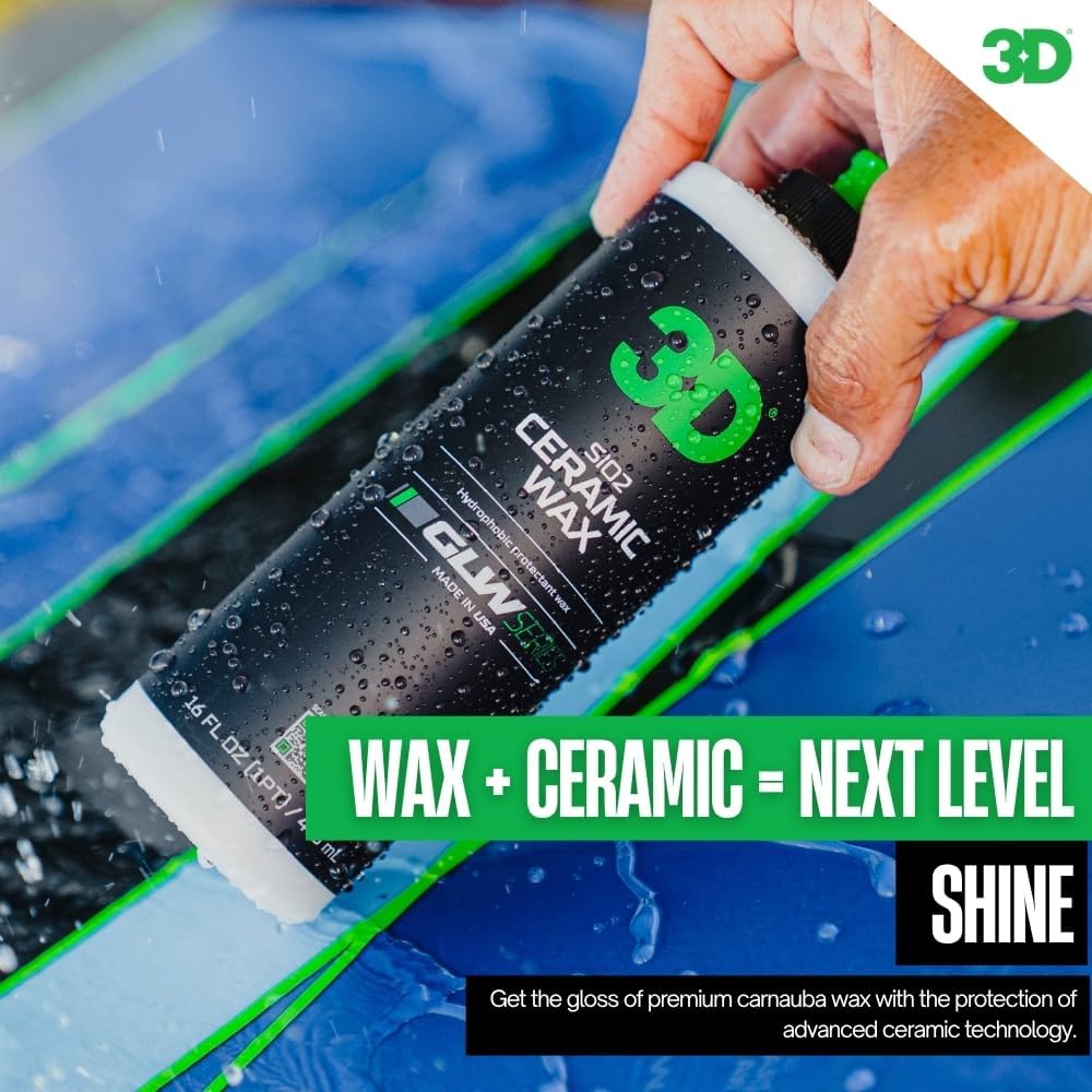3D GLW Series Ceramic Wax – SiO2 Infused Car Wax for Ultimate Gloss, Hydrophobic Protection & Easy Application | Ultra Slick Shine | Made in USA 16 oz - Image 3