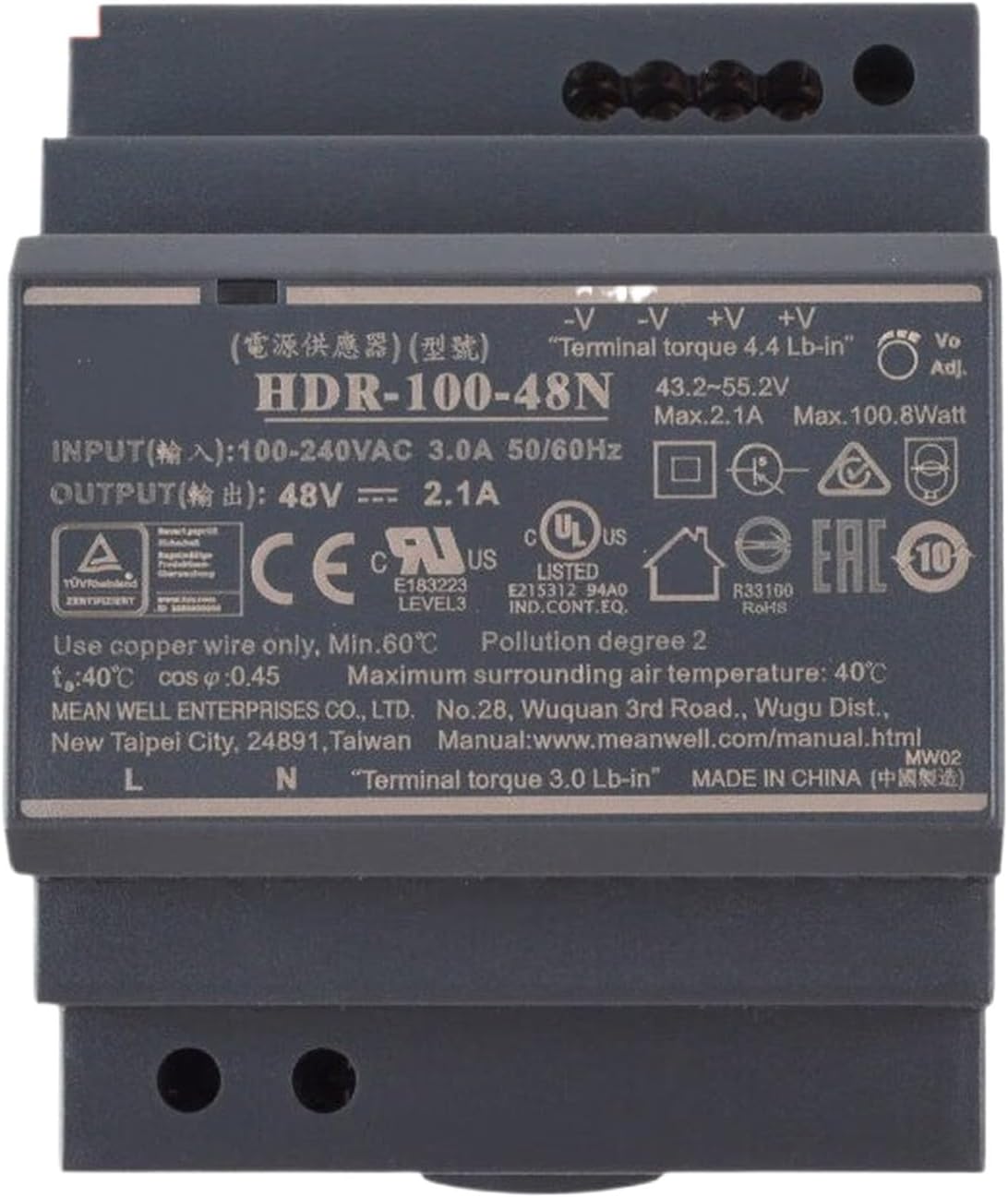 HDR-100-48N 48V 2.1A 100W Slim DIN Rail Power Supply for Home & Industrial Automation - Image 2