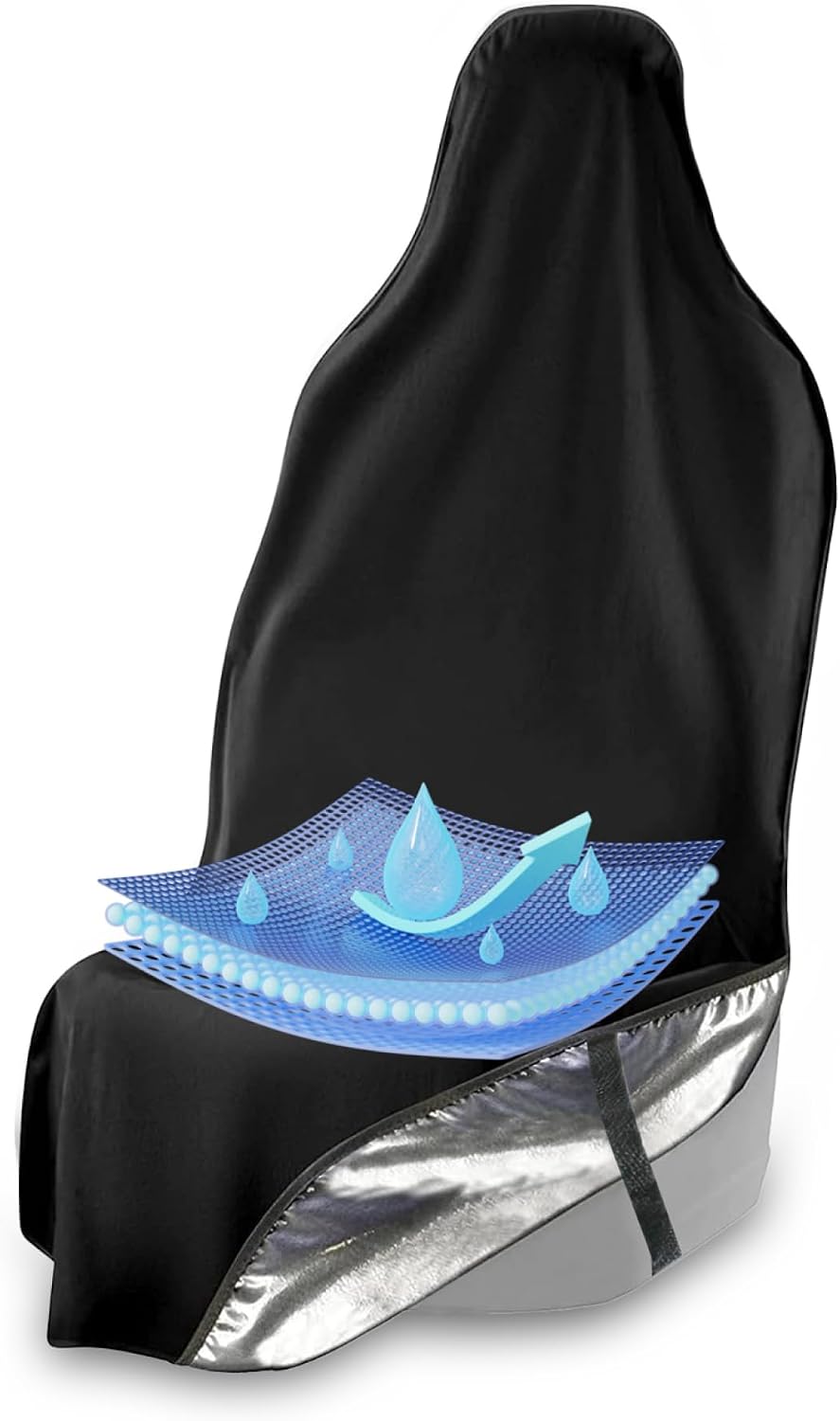 EliteSport Front Seat Cover, Universal Fit Waterproof, Sweatproof, Odor-Resistant, and Machine Washable Car Seat Protector with Non-Slip Underlayer for Pet, Travel, and Outdoor Adventure, Black - Image 2