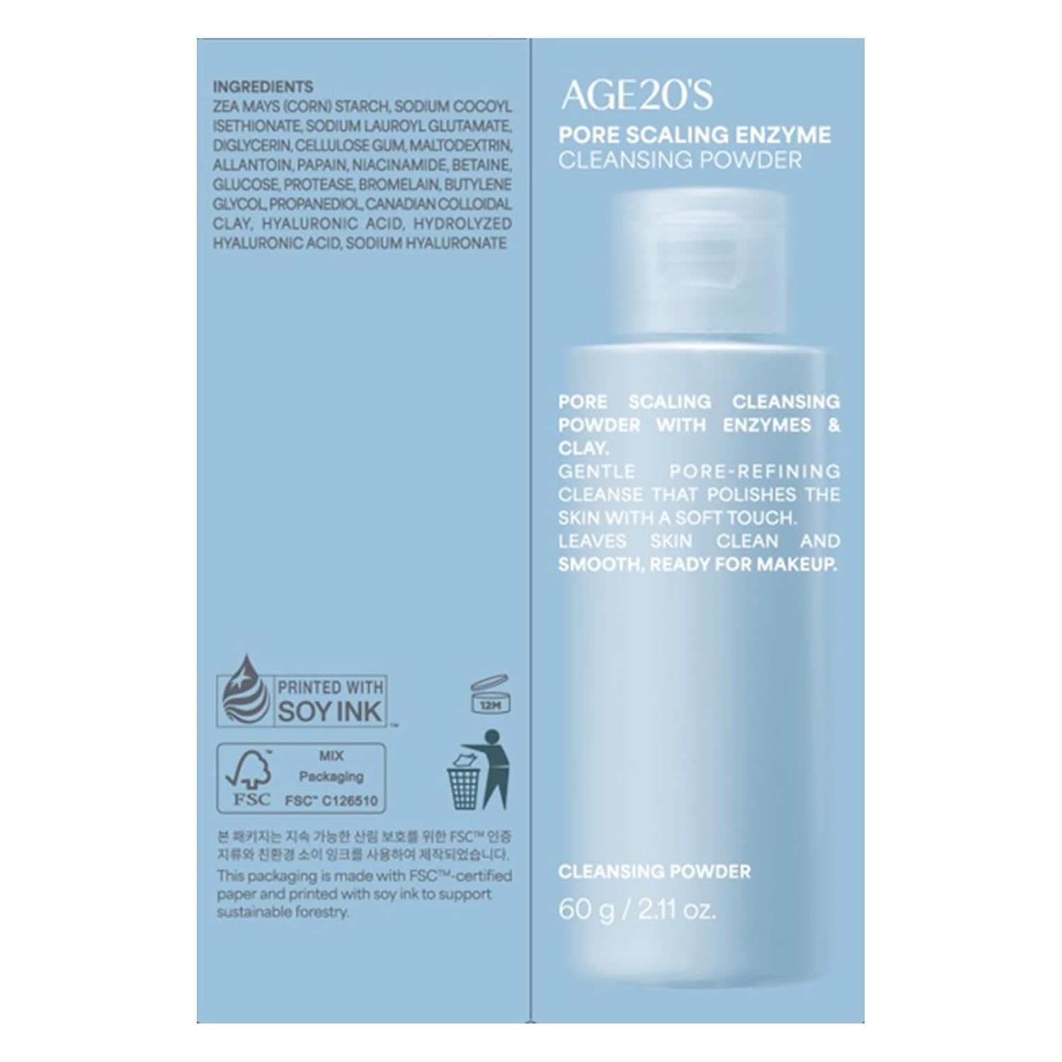 AGE20'S Pore Scaling ENZYME Cleansing Powder | Mild Exfoliating Face Cleanser with Clay for Sensitive Skin, Blackhead & Whitehead Removal, Deep Pore Care Korean Skincare, 2.11 oz (60g) - Image 10