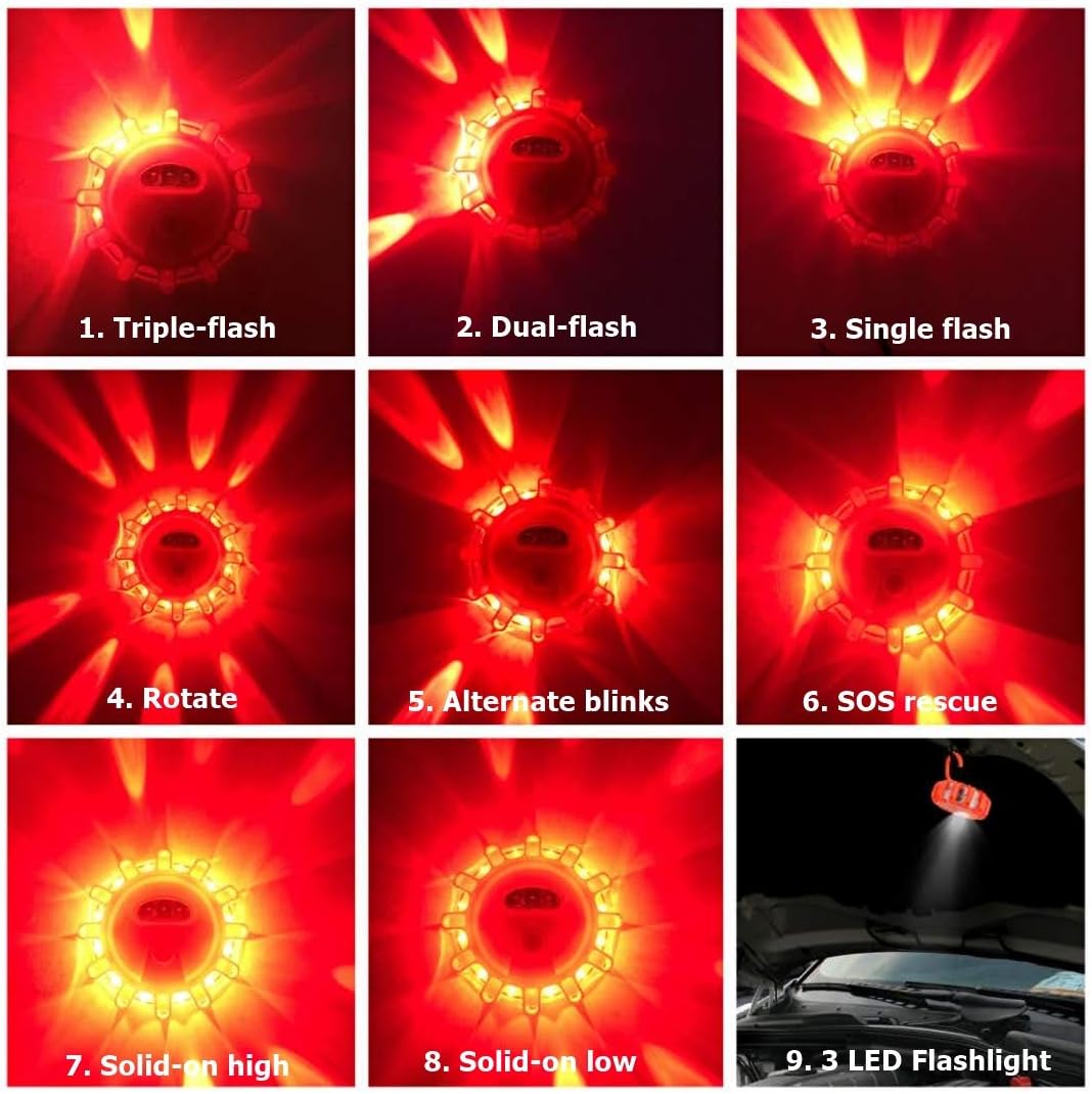 Ecoangel USB Rechargeable LED Road Flares Emergency Lights-Roadside Warning Car Safety Beacon Flashing Disc Flare Kit with Magnetic Base for Vehicles & Boat | 3 Beacon Disc Pack - Image 5