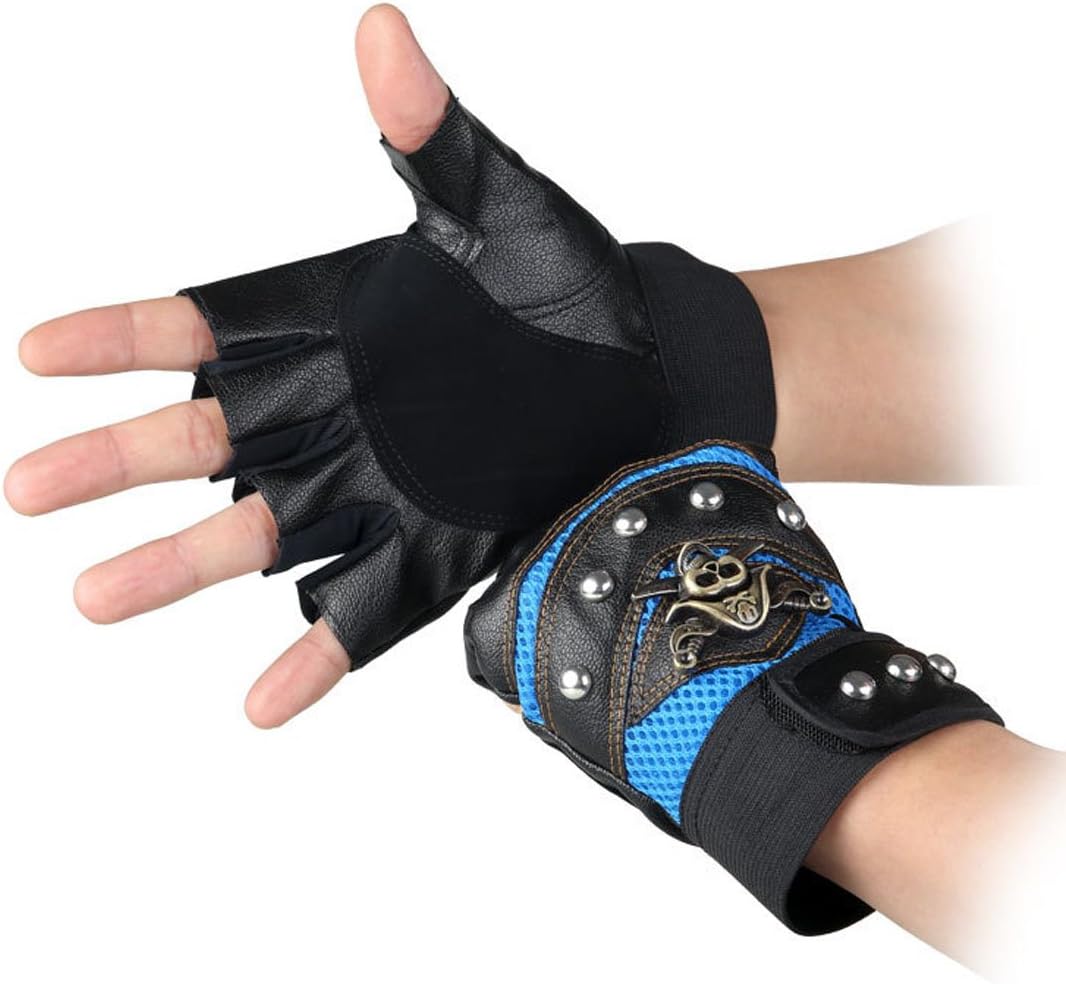 Coolwife Steampunk Gothic Gloves Mens Vintage Geuuine Leather Captain Fingerless Mittens - Image 3