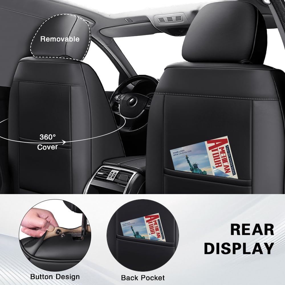 Fit for Toyota Corolla Seat Covers 2001-2026,Premium Leather, 360° Full Protection, Thick Padding & Memory Foam, Waterproof & Stain-Resistant Car Seat Cover Full Set (5 Seat,Black) - Image 4