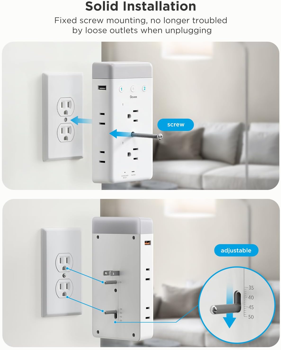 Govee Smart Plug Outlet Extender, 3-Sided Smart Power Strips with 2 Smart Outlets & 2 USB Ports with RGB Night Light, APP & Voice Control, Surge & Overload Protection for Home Office - Image 7