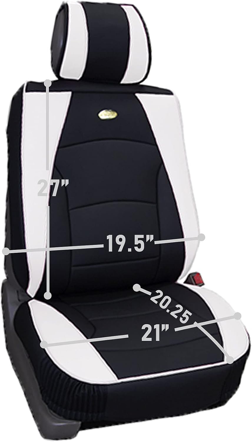 FH Group Ultra Comfort Highest Grade Faux Leather Full Set Cushion Pads Car Seat Covers for Front and Rear– Universal Fit for Cars Trucks & SUVs (White/Black) - Image 3