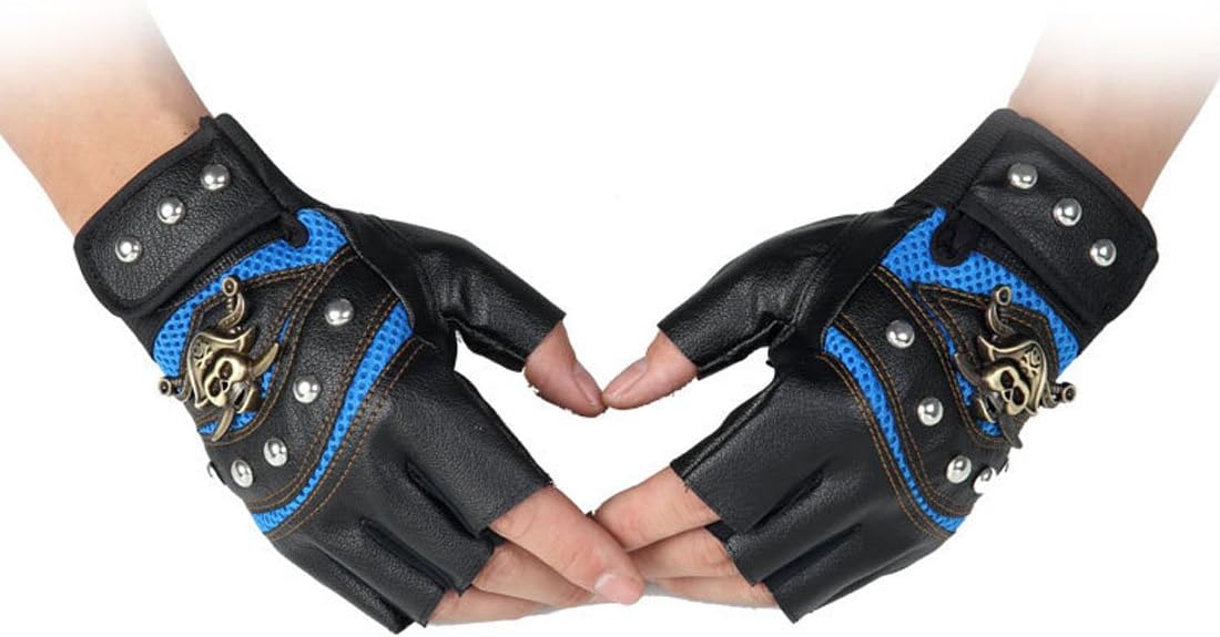 Coolwife Steampunk Gothic Gloves Mens Vintage Geuuine Leather Captain Fingerless Mittens - Image 4