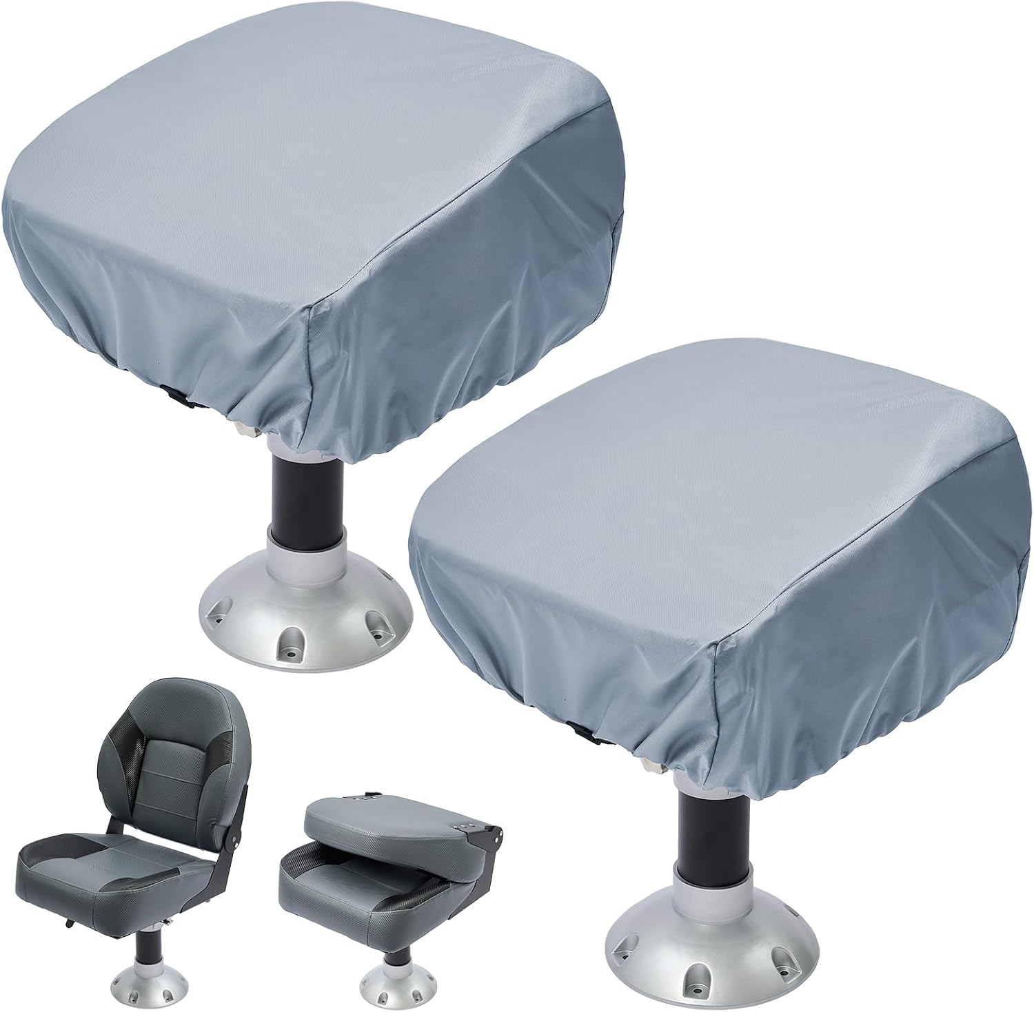 2 Pack Boat Seat Covers Waterproof 900D Heavy Duty Boat Folding Chair Cover | 18W x 20D x 14H inch, Grey - Image 2