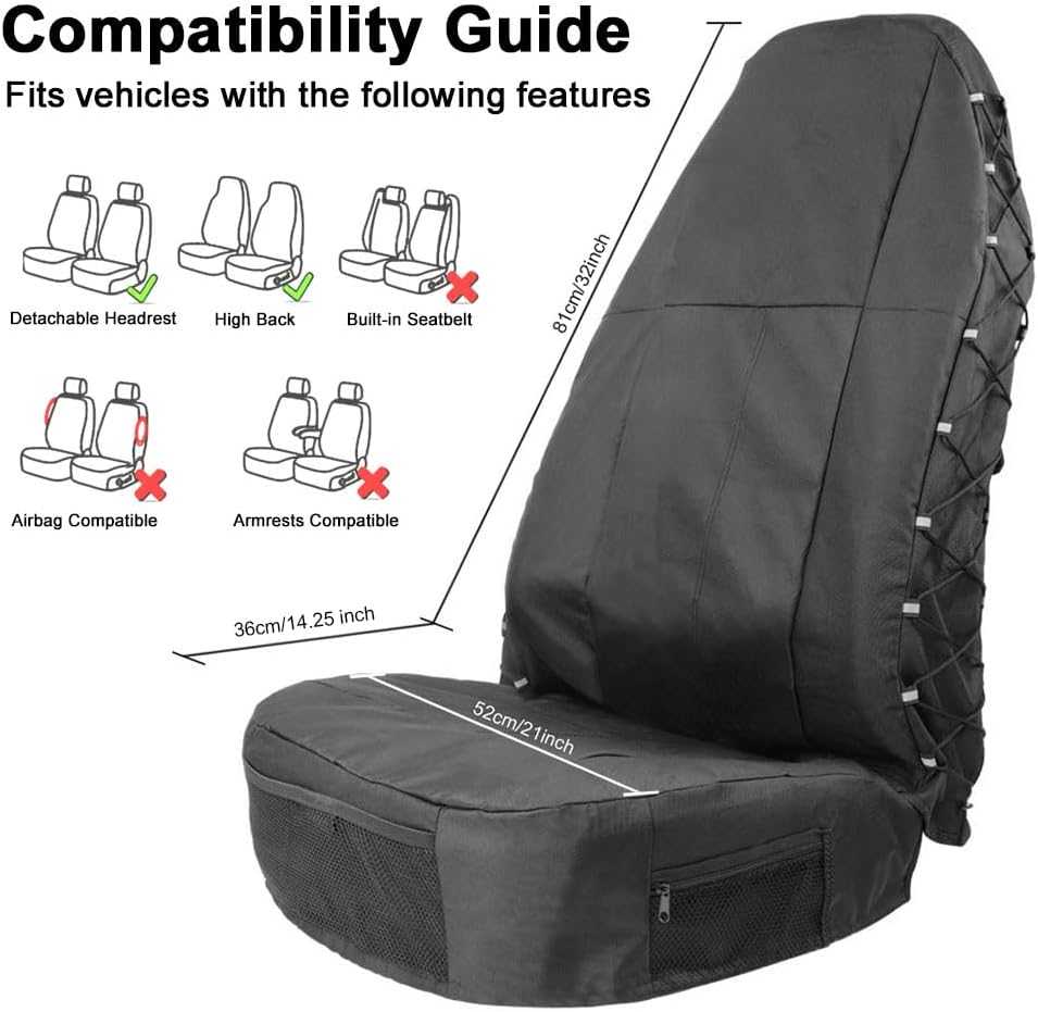 TIROL Semi Truck Seat Cover Waterproof Highback Seat Cover for Trucks 1PC | Heavy Duty, Front, Canvas Semi Seat Covers, Compatible with Freightliner, Cascadia, Peterbilt, Kenworth, Volvo, Work Truck - Image 4