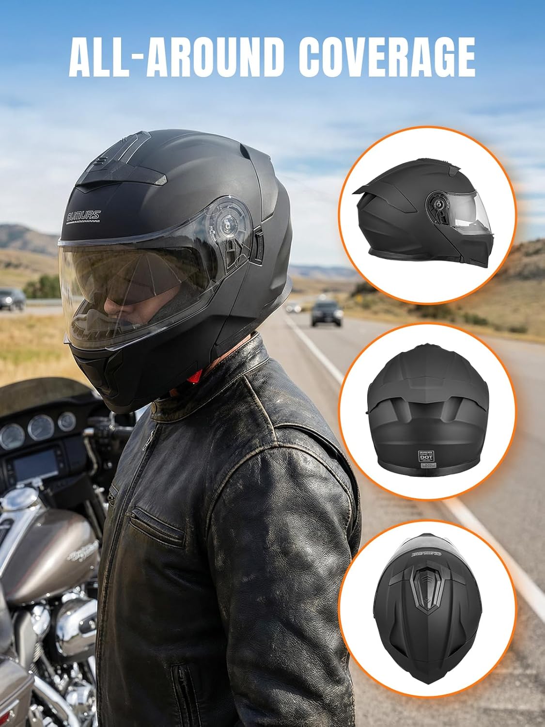 OUMURS Modular Motorcycle Helmets Full Face Flip up Street Bike Motorcycle Helmet for Unisex Adult Model 912 - Image 3