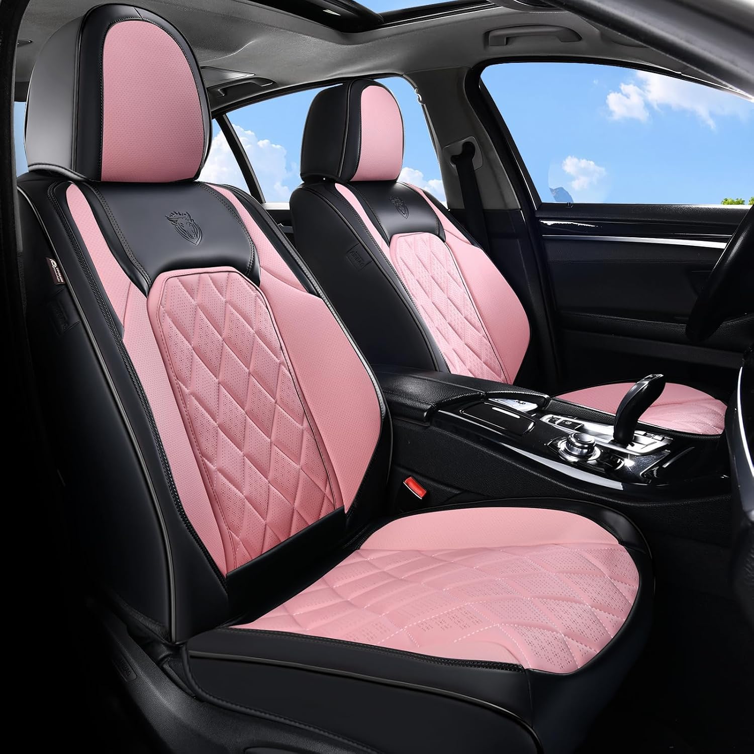 Coverado Leather Seat Covers, Car Seat Covers Full Set, Waterproof Faux Leather Pink & Black Seat Covers, Car Seat Protectors 5 Seats, Automotive Seat Covers Universal Fit for Most Cars SUV Trucks - Image 10