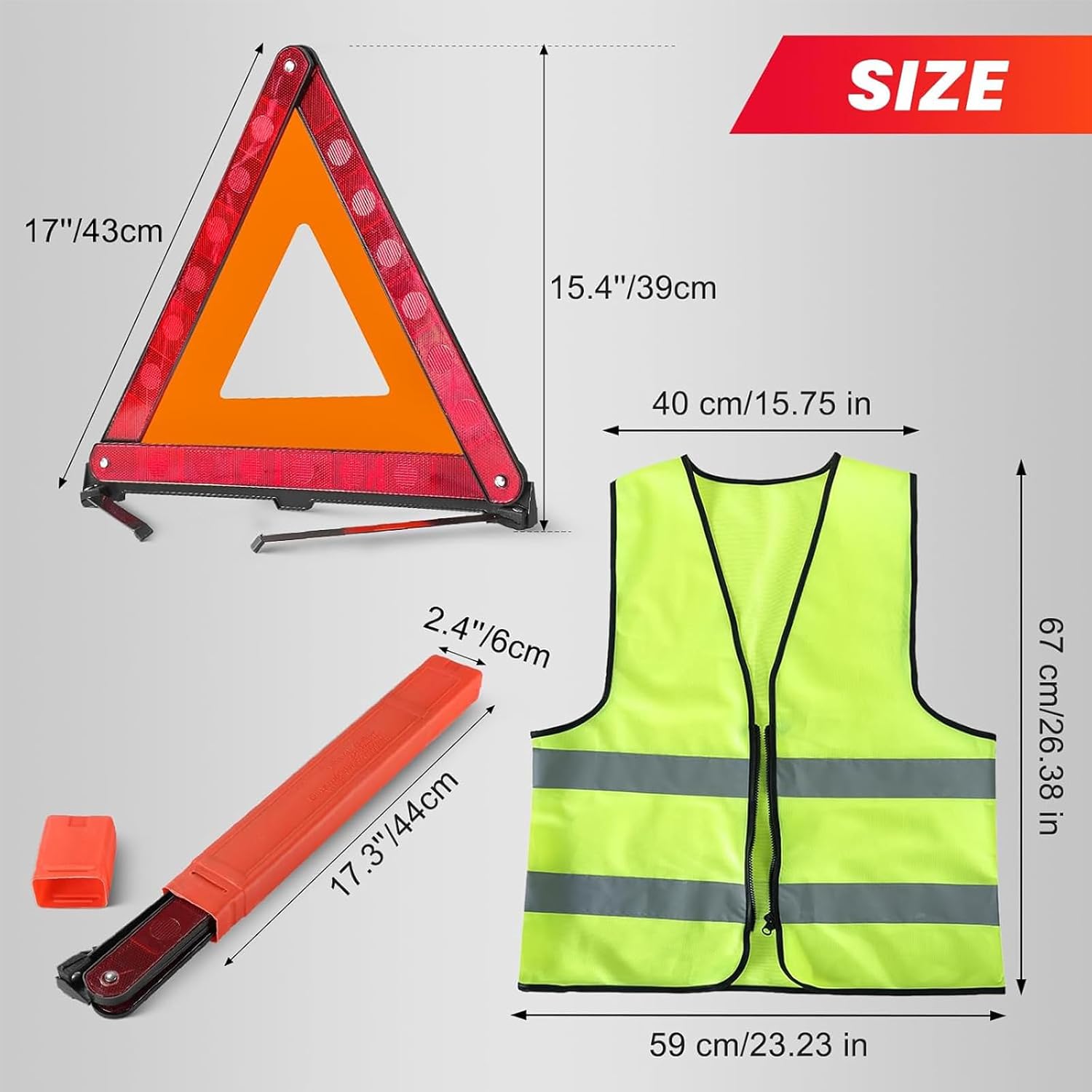 DASBET 3 Pack Emergency Warning Triangles with 2 Pack Reflective Vest Kit | Roadside Safety Triangle, Foldable Warning Reflective Triangle with Case for Vehicles Breakdown & Emergencies - Image 3