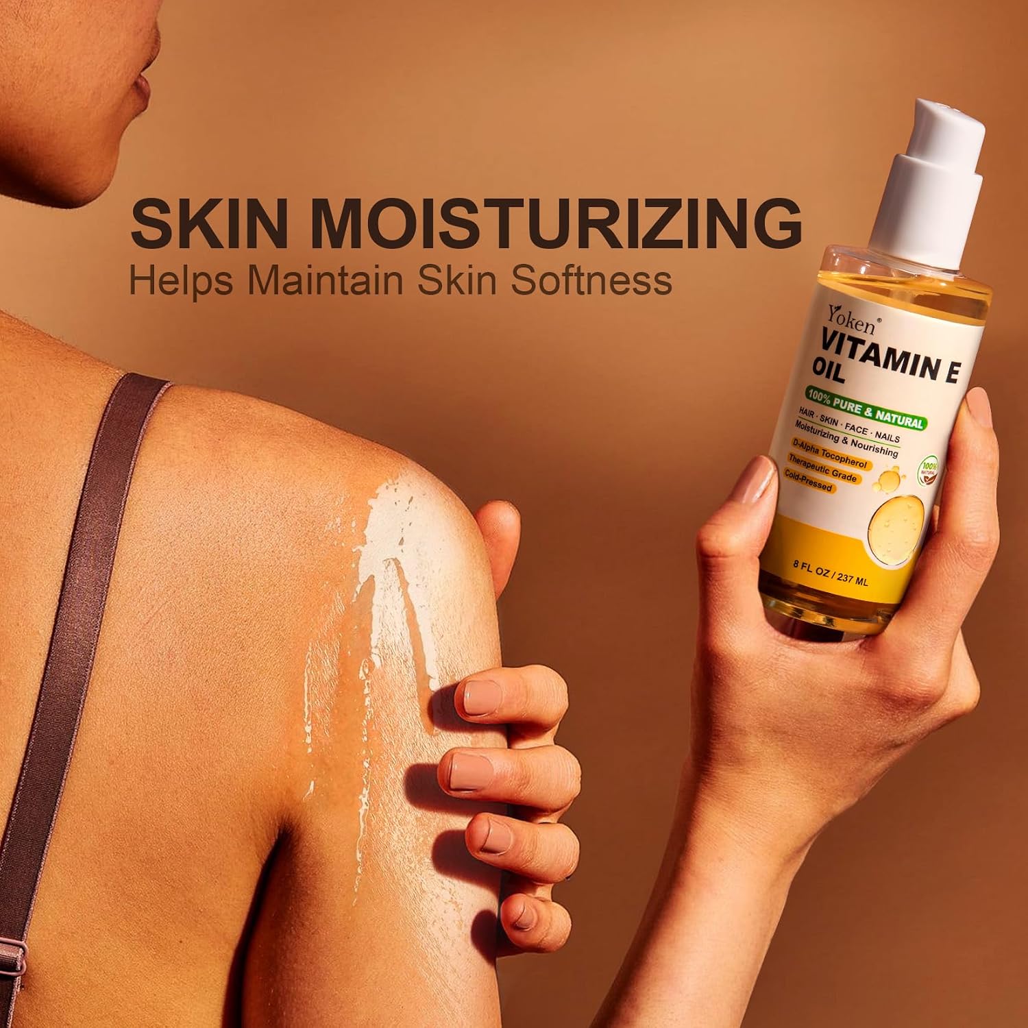 Yoken Vitamin E Oil for Skin Face Body 8 Oz Cold Pressed Vitamine Body oils | Pure D-Alpha Tocopherol Liquid Nails Vit e Women Moisturizing Dry Skin Unscented Carrier Oil Hydrate Hexane Free After Shower - Image 4