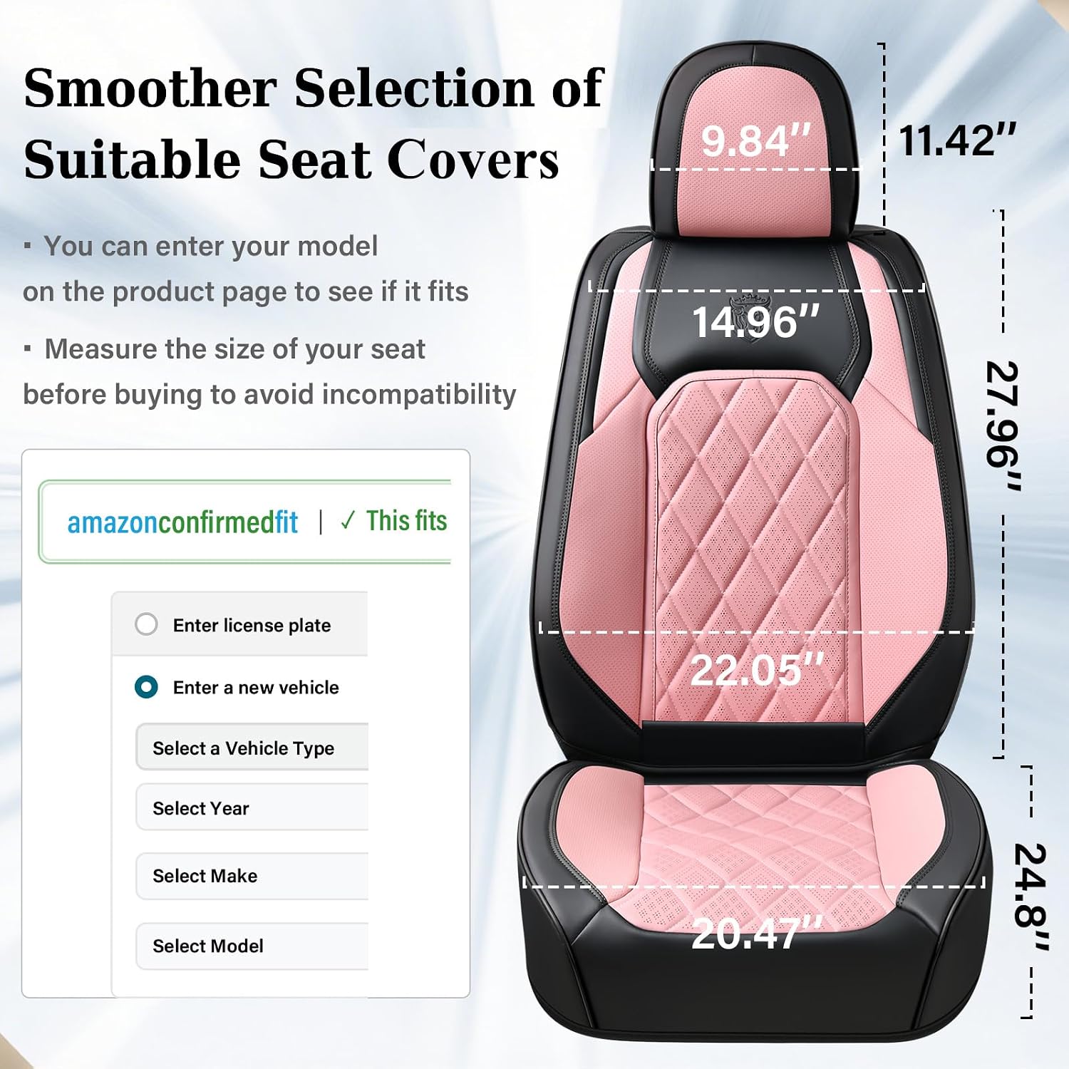 Coverado Leather Seat Covers, Car Seat Covers Full Set, Waterproof Faux Leather Pink & Black Seat Covers, Car Seat Protectors 5 Seats, Automotive Seat Covers Universal Fit for Most Cars SUV Trucks - Image 9