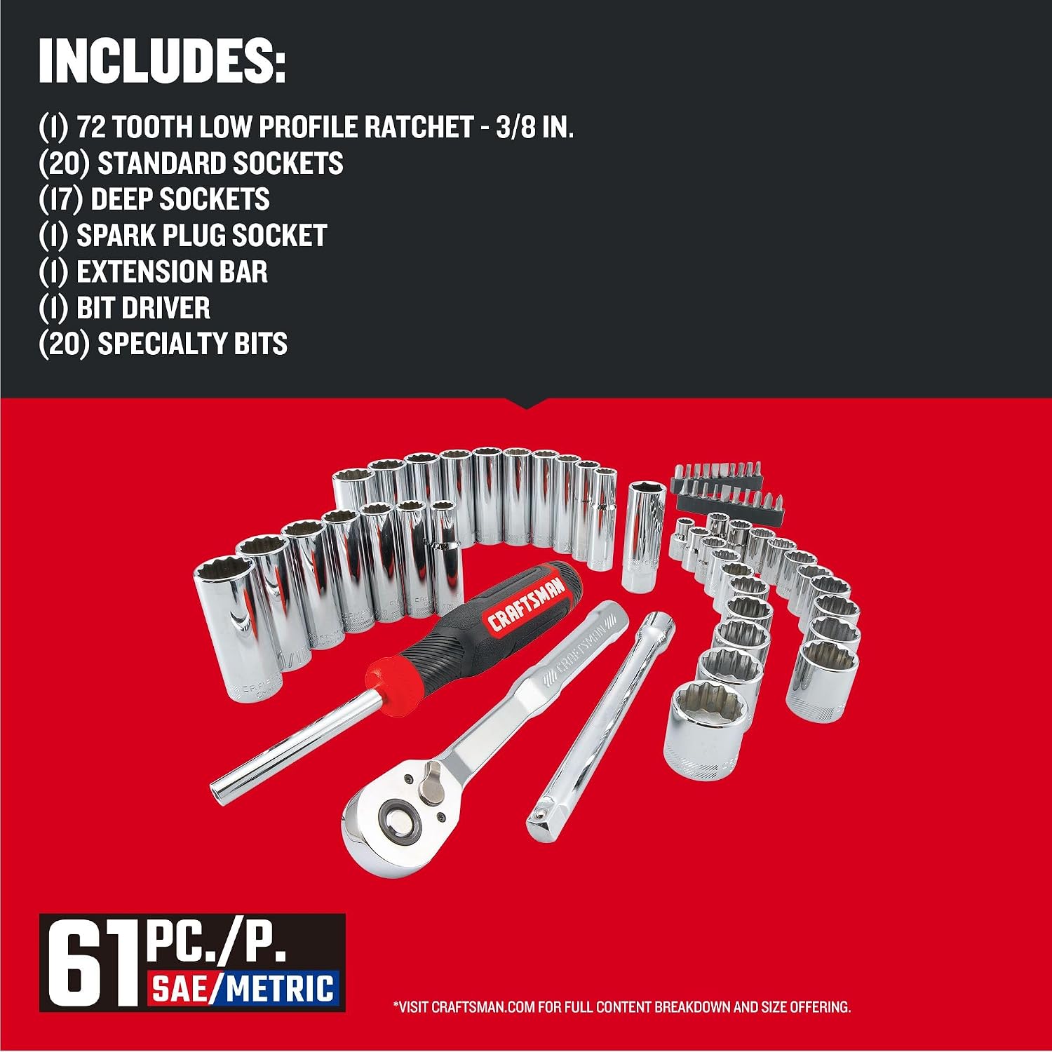 CRAFTSMAN Mechanics Tool Set, 3/8 Inch Drive, 61 Piece (CMMT45161) - Image 4