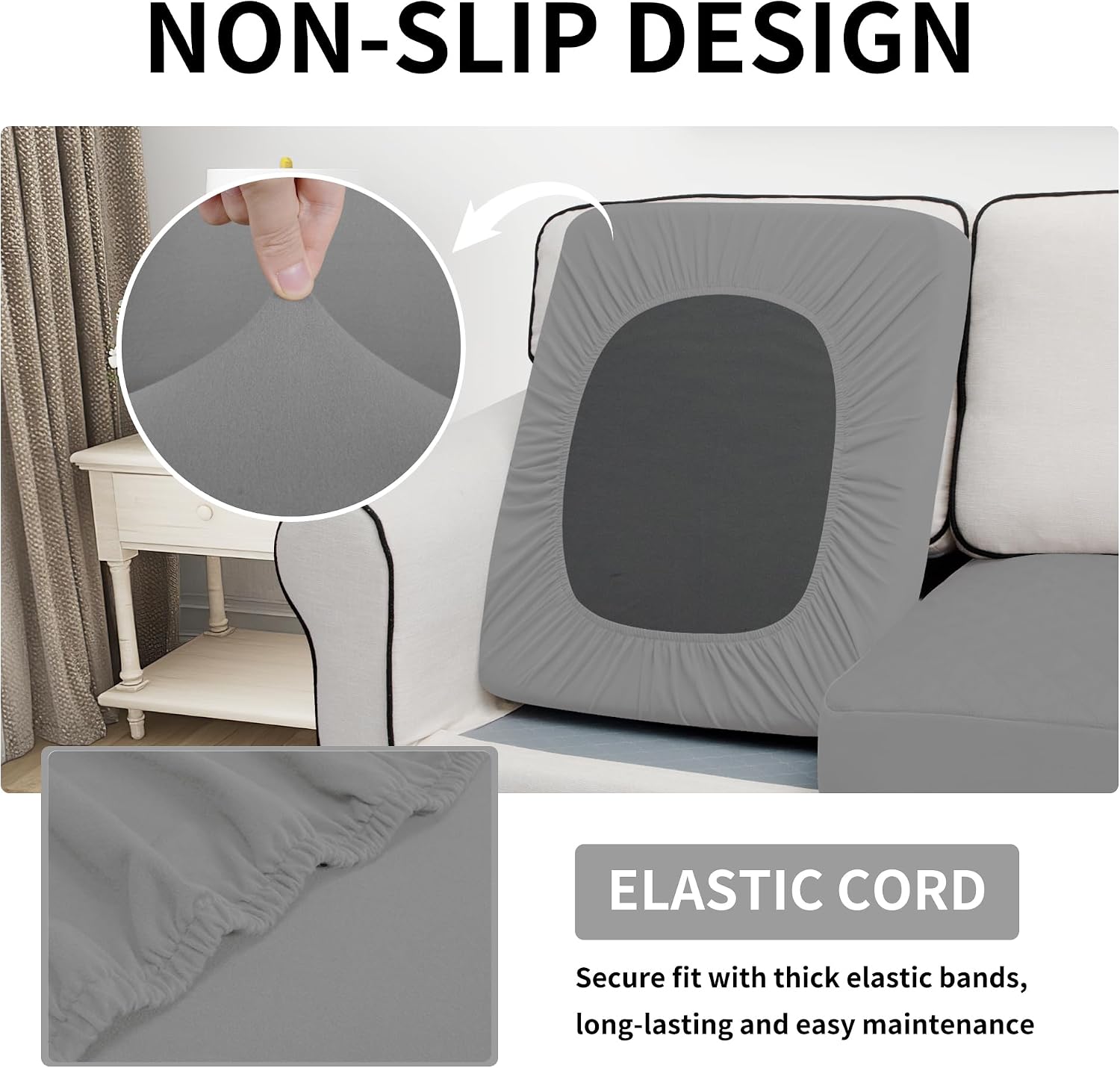 Easy-Going Waterproof Chair Cushion Cover, Non-Slip Leakproof Sofa Seat Cushion Slipcovers, Quilted and Stretch Furniture Protector for Dogs, Pets (1-Piece Chair Cushion, Grey) - Image 4