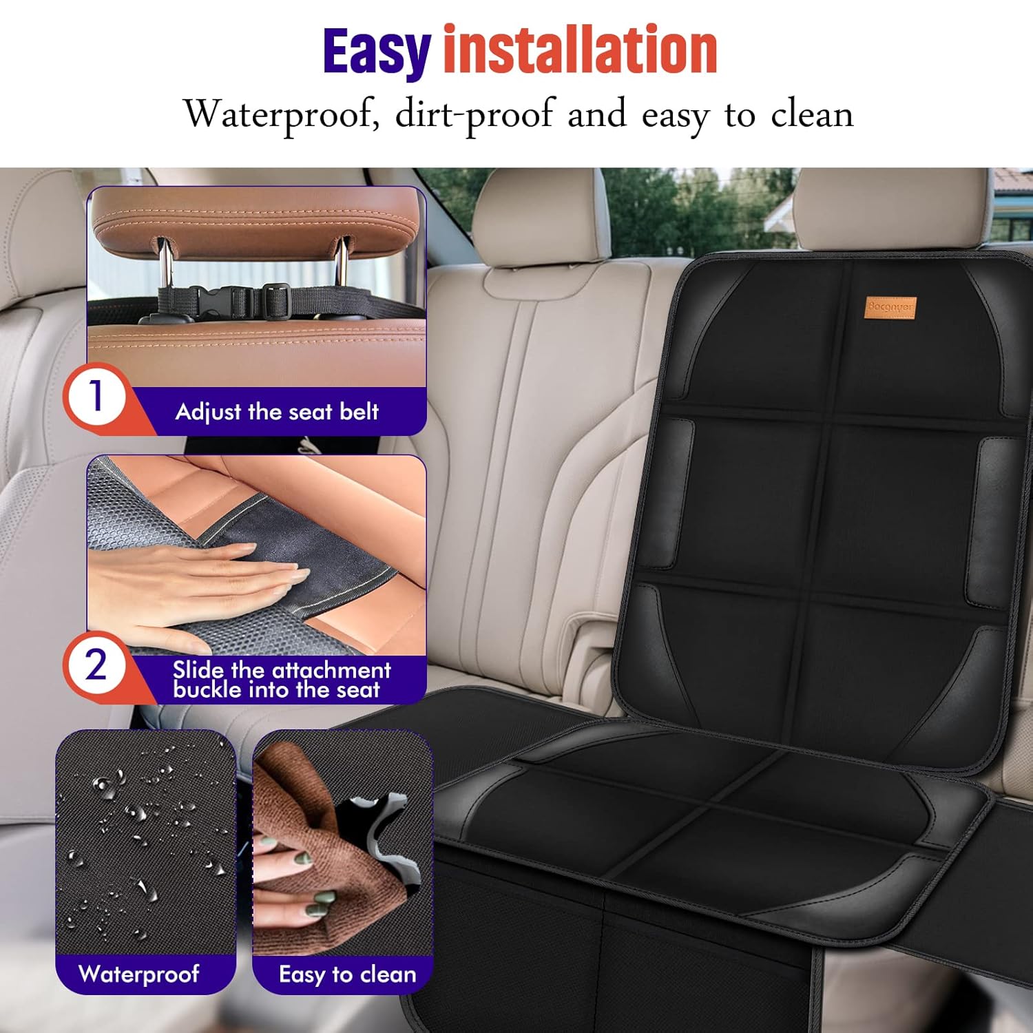 Bacgnyer Car Seat Protector, 2 Pack of Seat Protectors, Thickest Padded 600D Fabric Padding, Waterproof, Durable, Anti Slip Backing, Child Seat Protection, Suitable for Babies, Toddlers, Children - Image 6