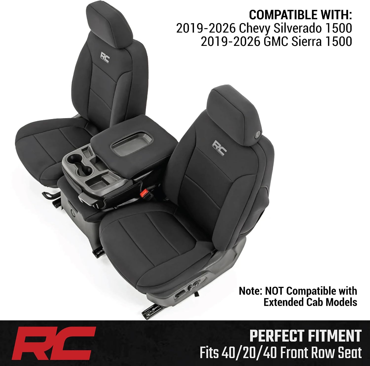 Rough Country Neoprene Front Seat Covers for Chevy Silverado & GMC Sierra 1500 (2019-2026) - Waterproof & UV Resistant, Foam Padded, Front Row Cover Set - Image 8