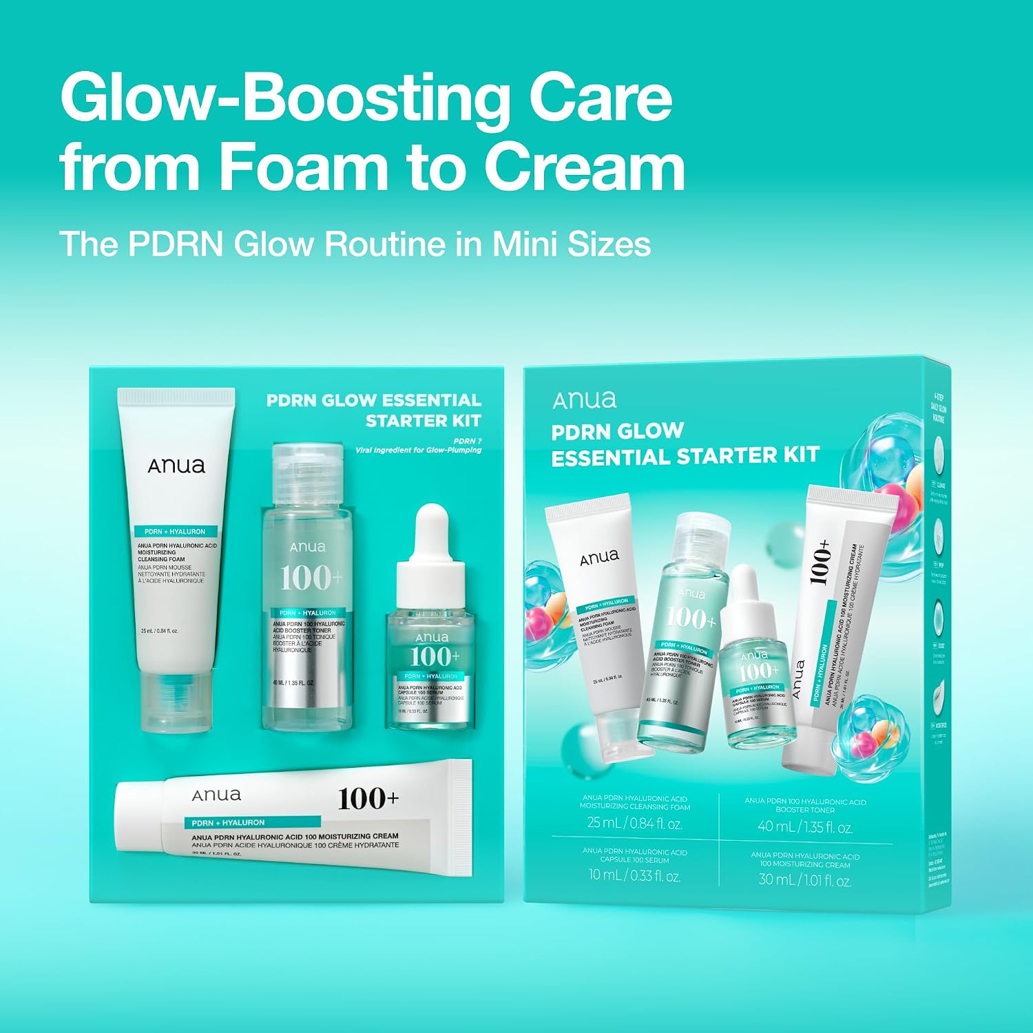 Anua Salmon DNA PDRN Glow Essential Starter Kit, Hyaluronic Acid Skincare Set, Glass Skin Routine with Firming & Hydrating Cleanser, Toner, Serum & Cream, Mini Travel Essentials, Korean Skincare Gift - Image 6