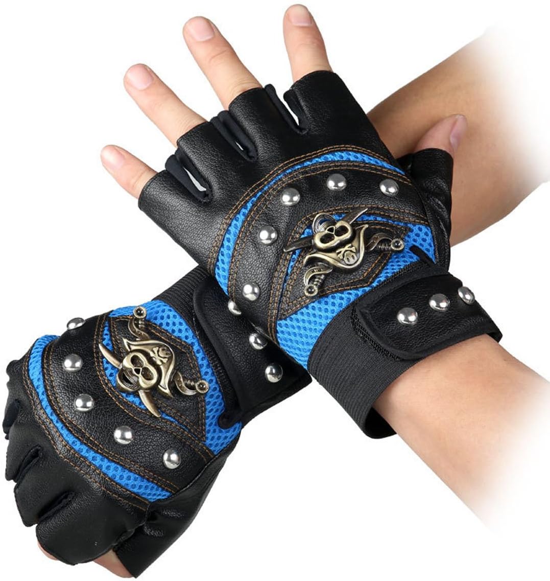 Coolwife Steampunk Gothic Gloves Mens Vintage Geuuine Leather Captain Fingerless Mittens - Image 2