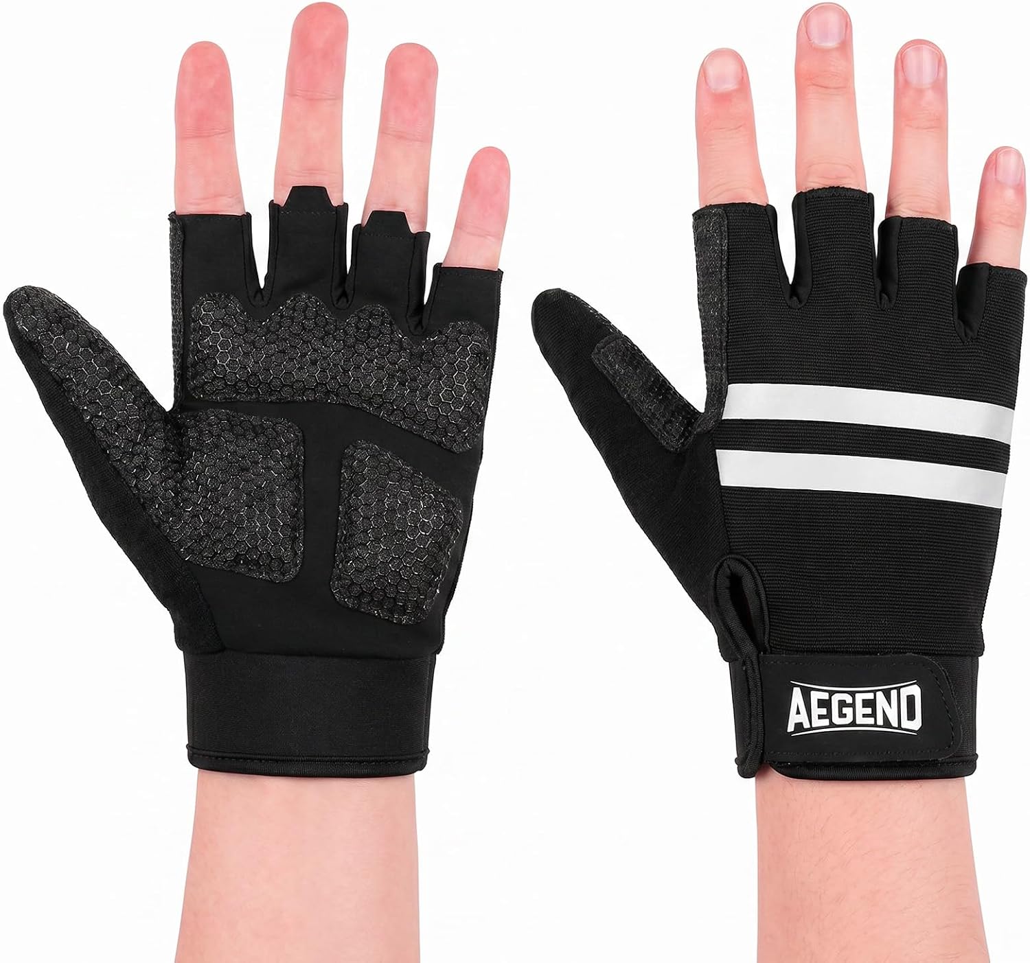 Aegend Wheelchair Gloves, Anti-Slip & Wear-Resistant Half-Finger Design, Breathable & Shock-Absorbent, Ideal for Manual Wheelchair Users, Fitness and Cycling Black - Image 2