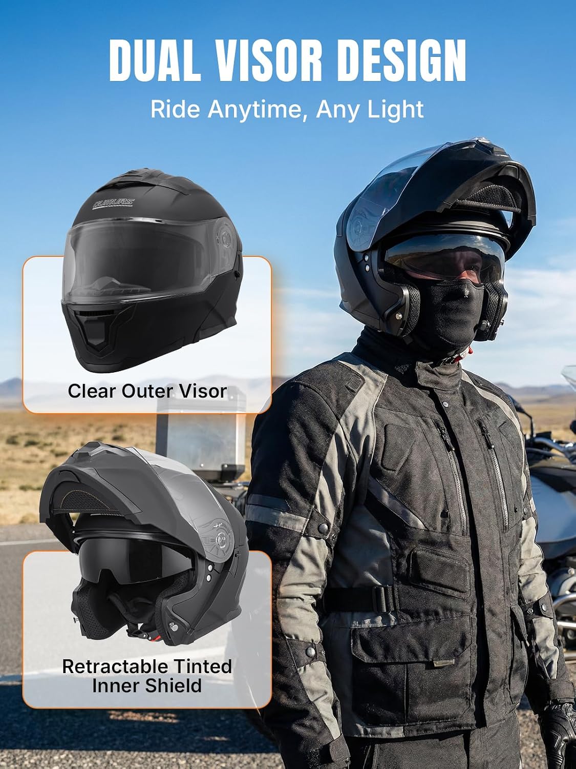 OUMURS Modular Motorcycle Helmets Full Face Flip up Street Bike Motorcycle Helmet for Unisex Adult Model 912 - Image 5