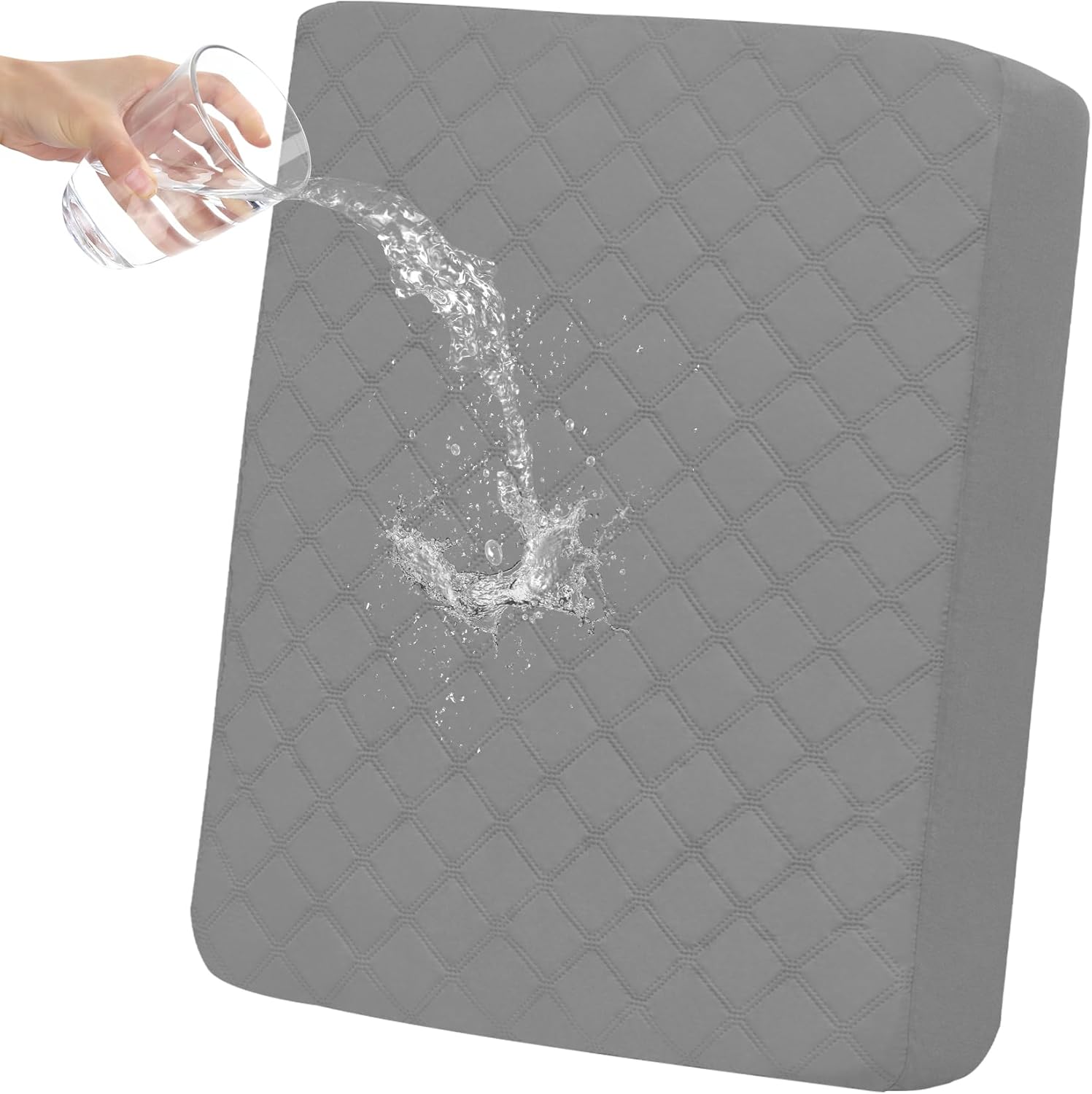Easy-Going Waterproof Chair Cushion Cover, Non-Slip Leakproof Sofa Seat Cushion Slipcovers, Quilted and Stretch Furniture Protector for Dogs, Pets (1-Piece Chair Cushion, Grey) - Image 2