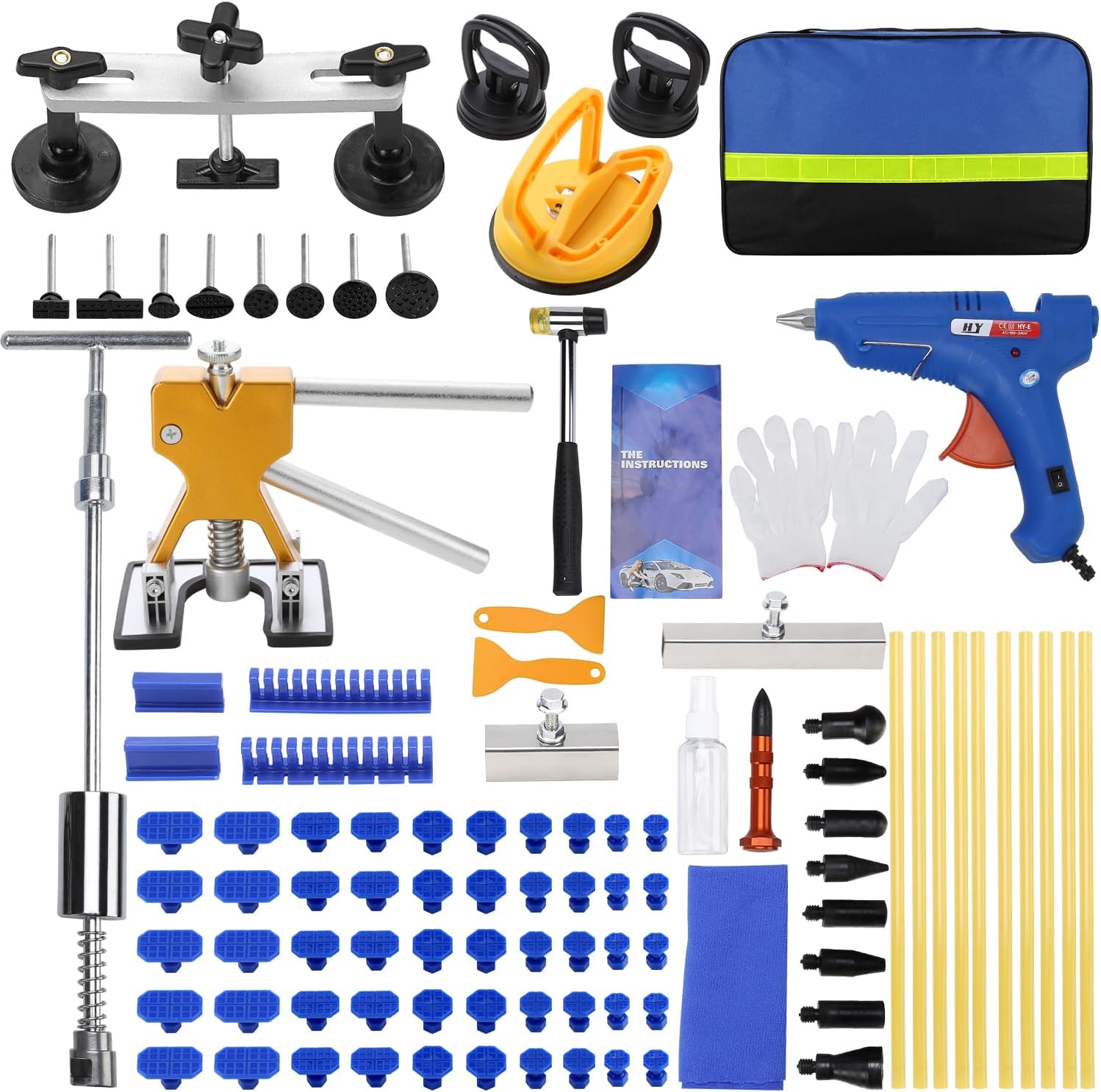97PCS Auto Body Dent Repair Tool Kit, Paint-Friendly Dent Repair Kit with Golden Lifter, Slide Hammer T-bar Dent Puller, Bridge Puller, Suction Cup and Glue Gun for Car Dent Remove Tools Kit - Image 2