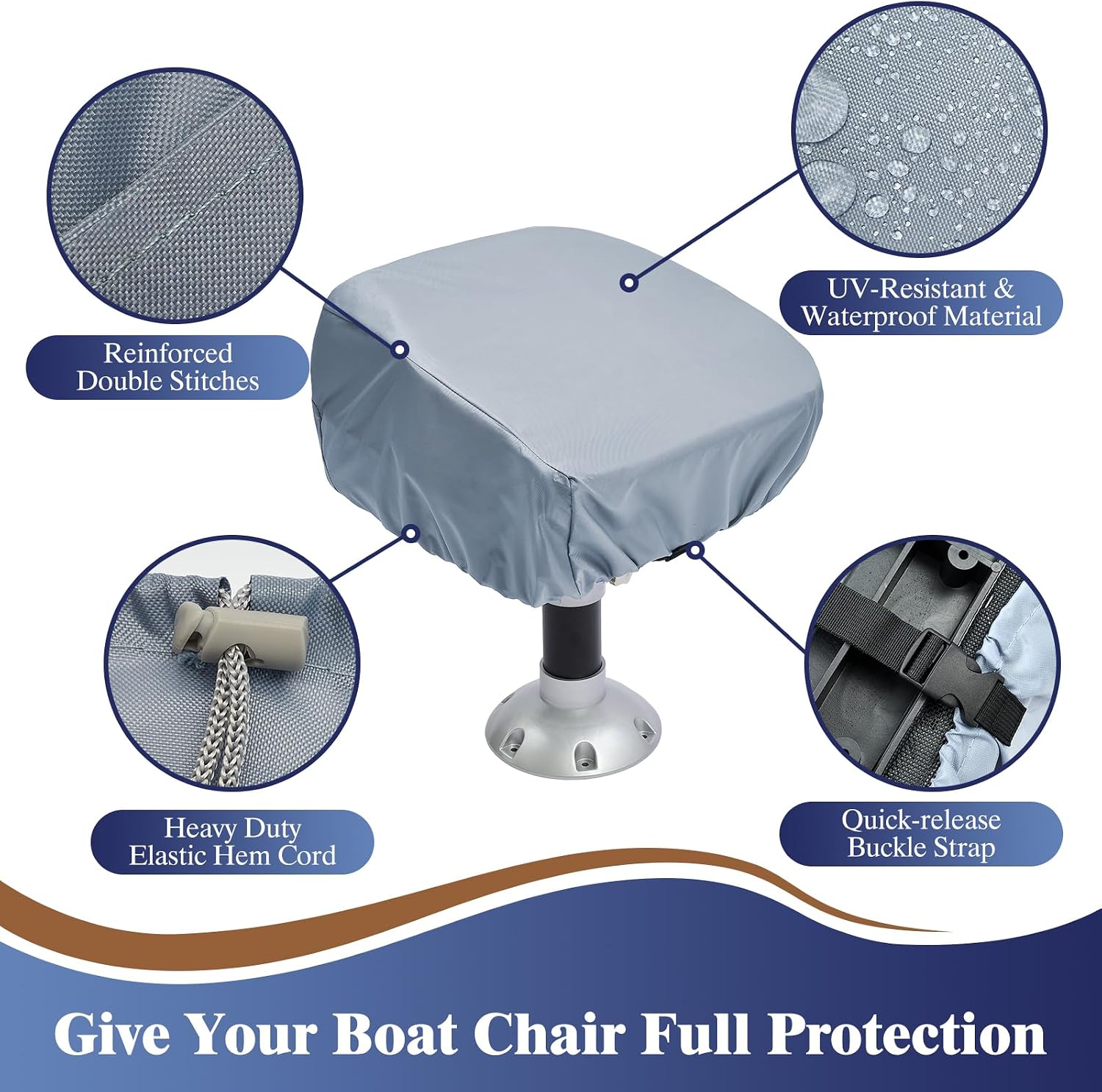 2 Pack Boat Seat Covers Waterproof 900D Heavy Duty Boat Folding Chair Cover | 18W x 20D x 14H inch, Grey - Image 4