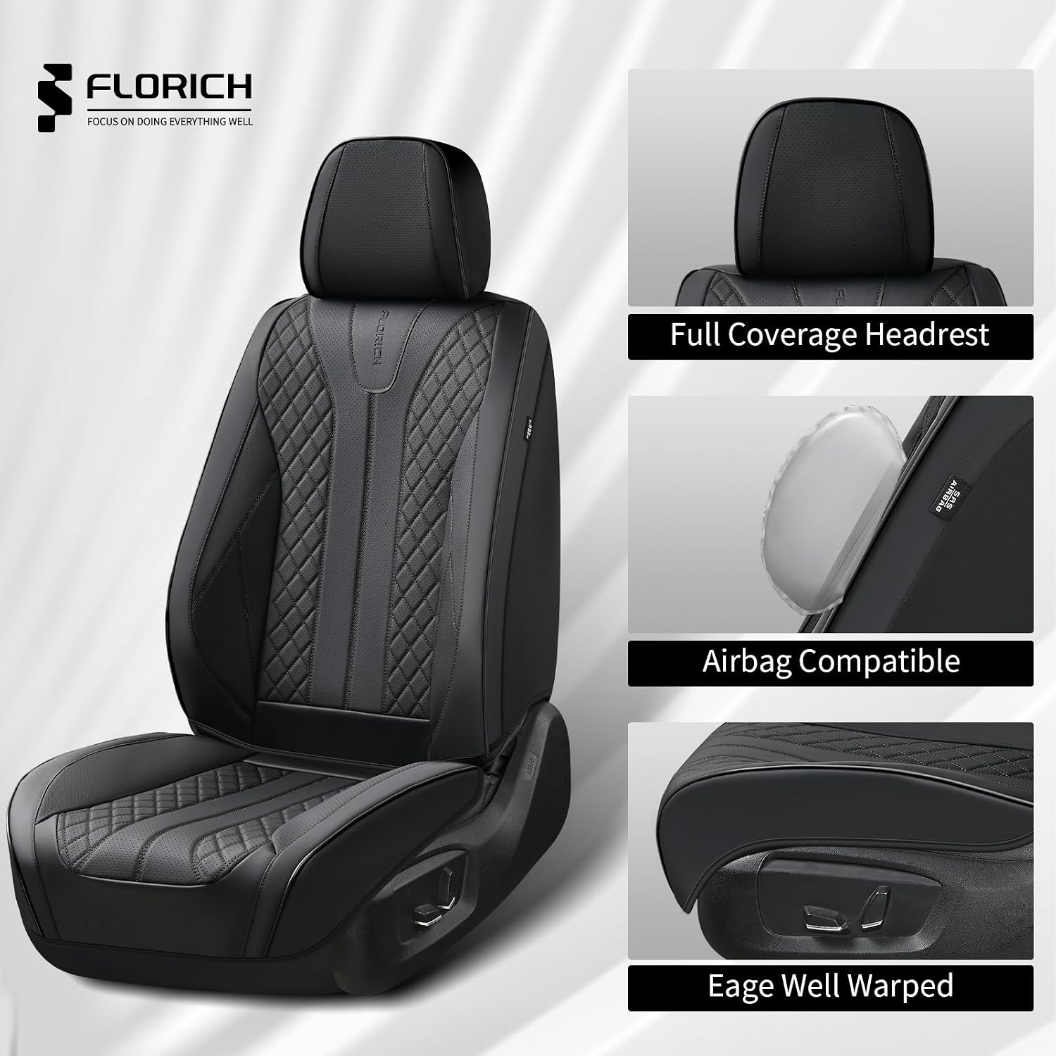FLORICH Leather Seat Covers Full Set Automotive Seat Covers Black Car Seat Covers Waterproof Front and Back Seat Covers Car Seat Cushion Protector Universal Fit for Most Cars SUV Trucks, Black - Image 6