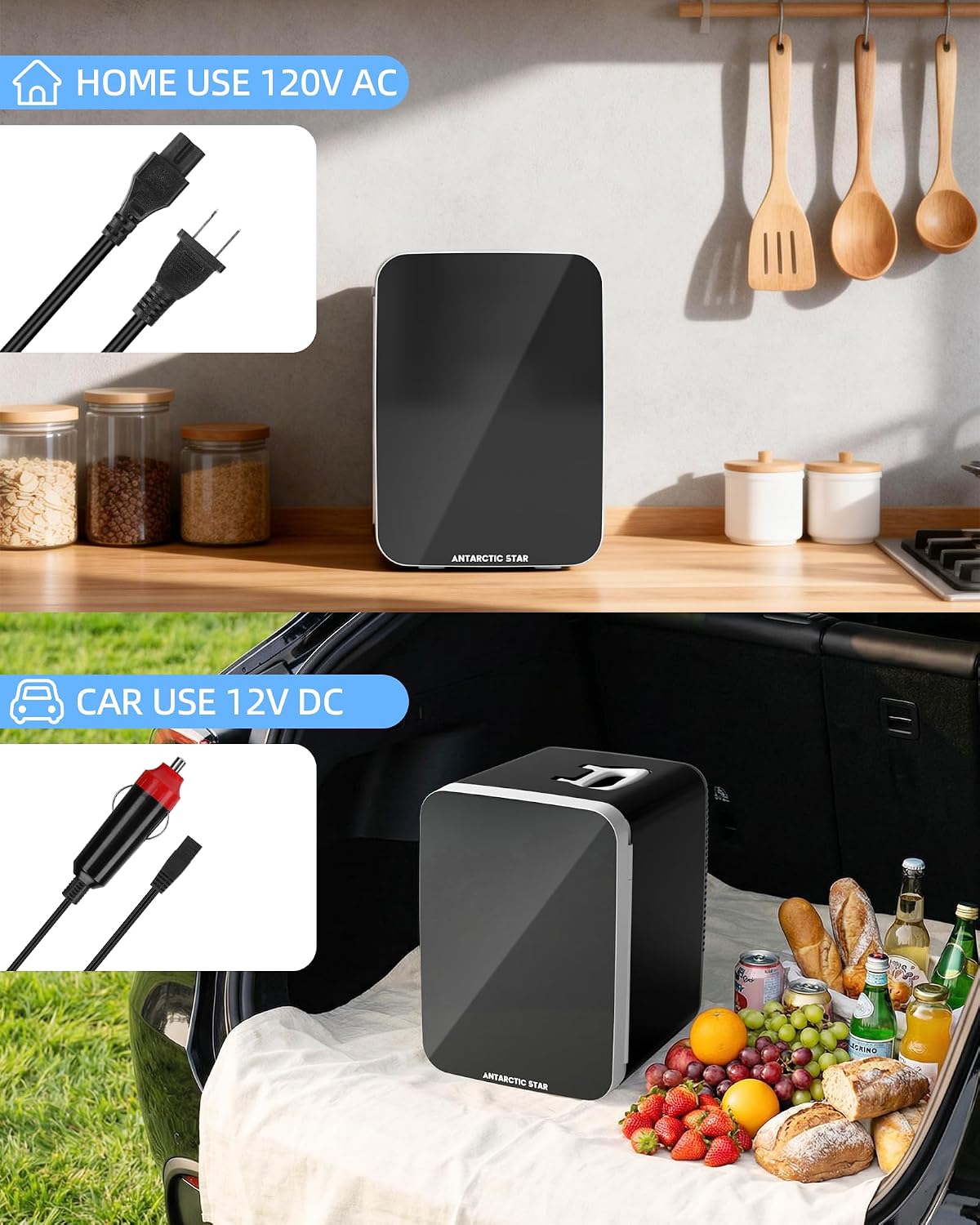 Antarctic Star 10L Compact Mini Fridge, 2.6 Gal Portable Small Refrigerator | Small Desktop Fridge with AC/DC Adapters, Cosmetics Cooler for Beverage, Food, Skincare, Bedroom, Office, Dorm, Black - Image 7